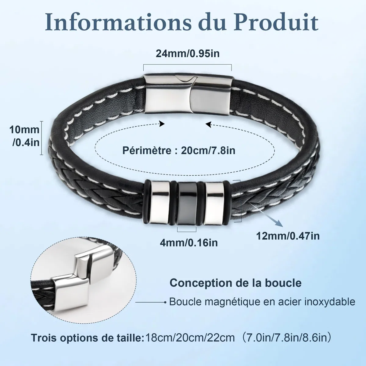 Easycosy Bracelet Homme Personnalisé- Cadeau Fete des Peres pour Papa Bracelet en Cuir avec Prénom ou Texte Gravé- Cadeau Unique pour Homme, Papa Papy Copain Mari Anniversaire Noël Fête des Pères