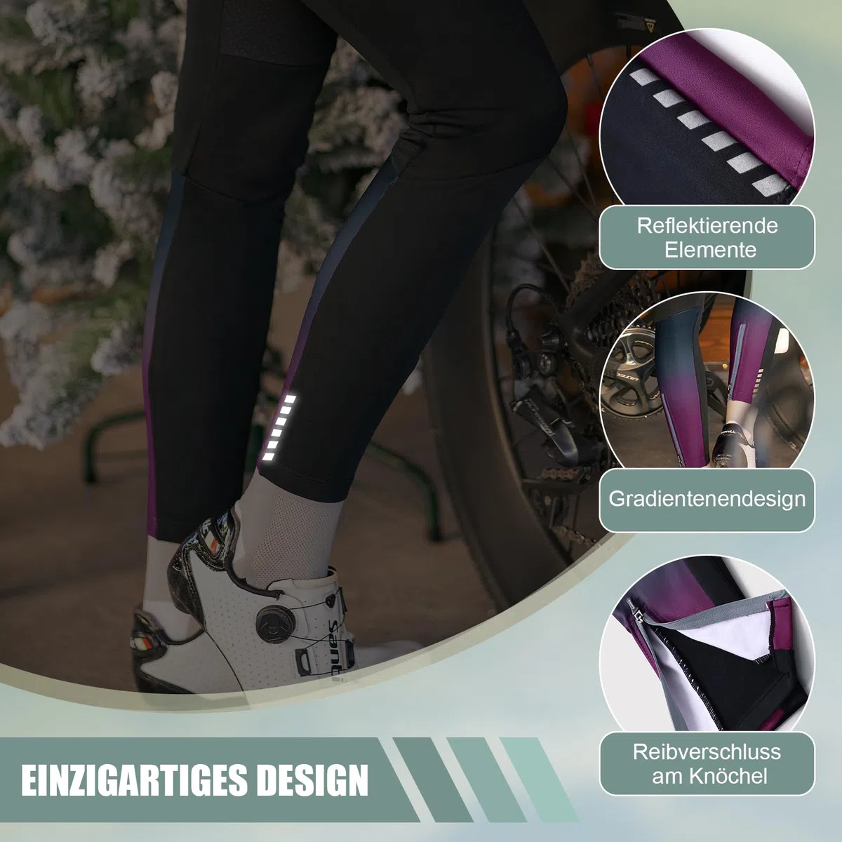 Santic Pantalon de cyclisme long à bretelles pour femme avec rembourrage de siège, fermeture éclair thermique au niveau de la jambe, super élastique, chaud, legging de cyclisme