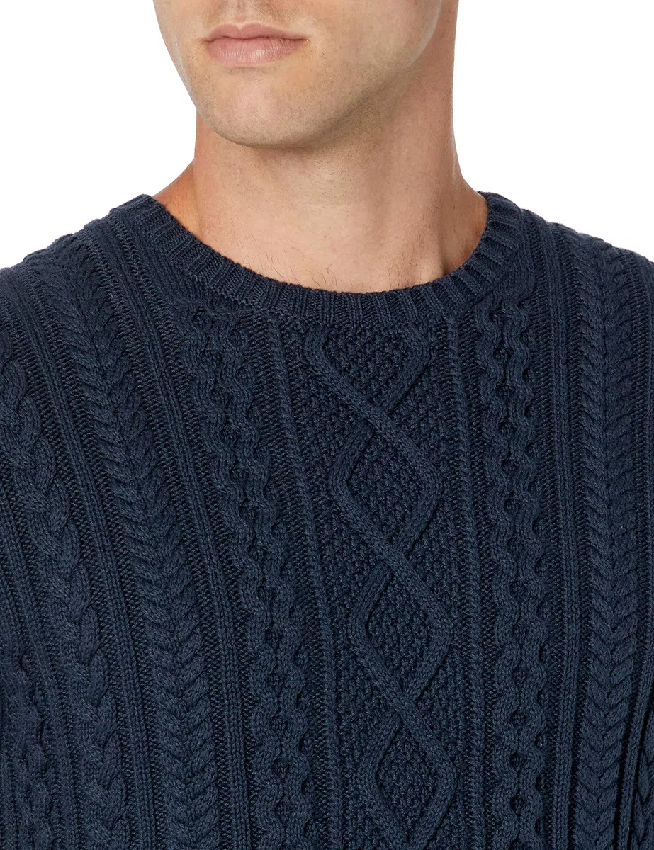 Amazon Essentials Homme Pull Ras-du-Cou Torsadé, Type Côtes Anglaises, à Manches Longues, 100% Coton