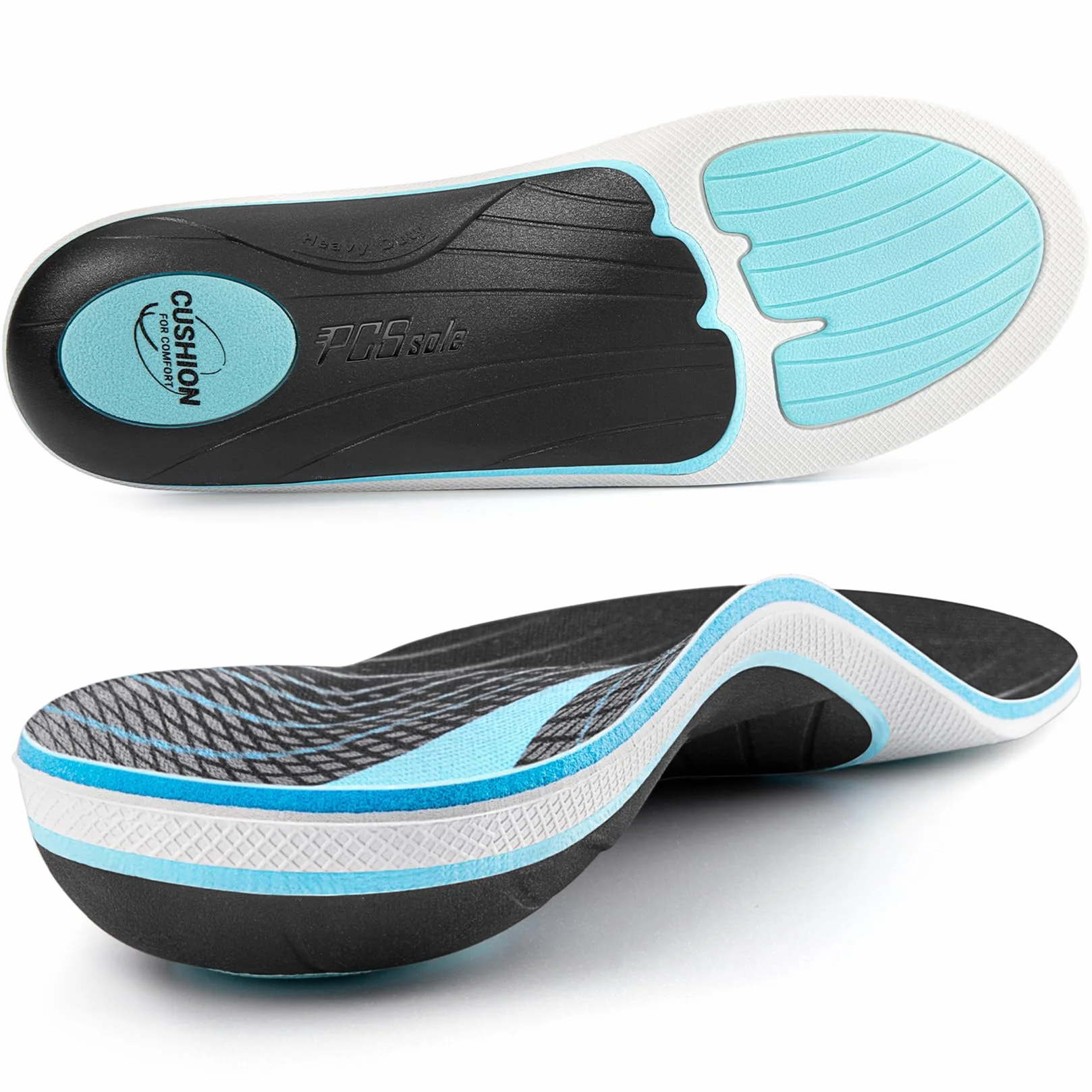 PCSsole Semelles Orthopédiques pour Fasciite Plantaire, Éperon Talonnier, Pieds Plats, Douleur au Pied, Soutien de la Voûte Plantaire, Semelles de Confort pour Hommes et Femmes