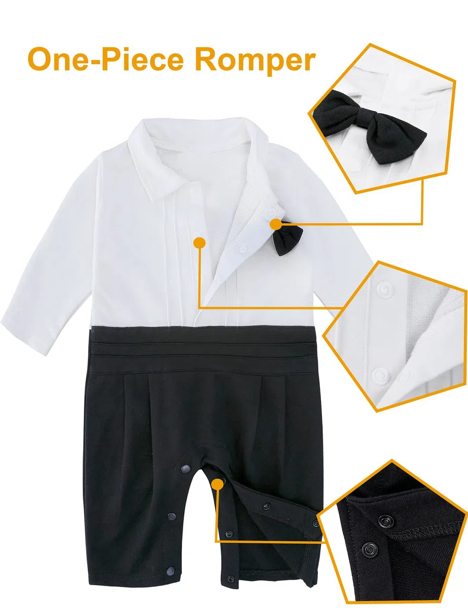 mintgreen Barboteuse pour Bébé Garçon Gentleman, Ensemble de Costume 2 Pièces Tenue de Mariage avec Manteau, 6-24 mois