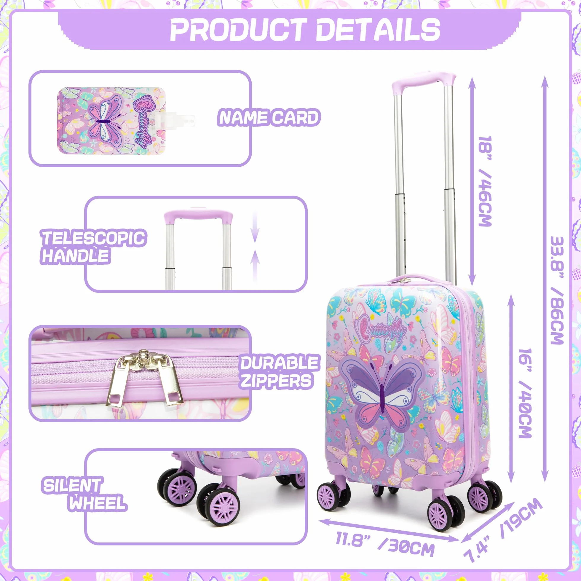 HTgroce Valise pour Enfants 4 Roues Bagages à Main est en ABS, Valise de Cabine EasyJet Valise Cabine