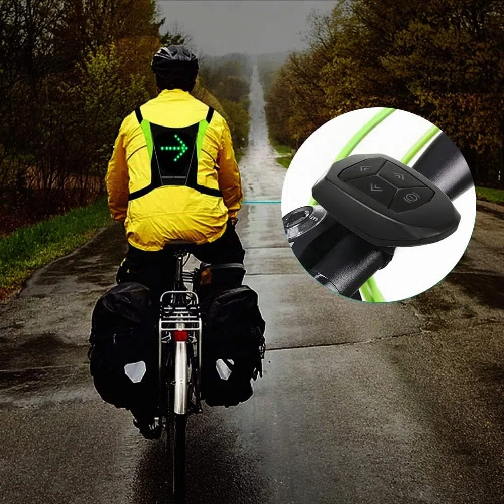 Maclean MCE420 Gilet de sécurité avec indicateurs LED Sac à Dos avec indicateurs de Direction réglables Télécommande Running Cycling USB Gilet de Cyclisme Rechargeable Taille Universelle