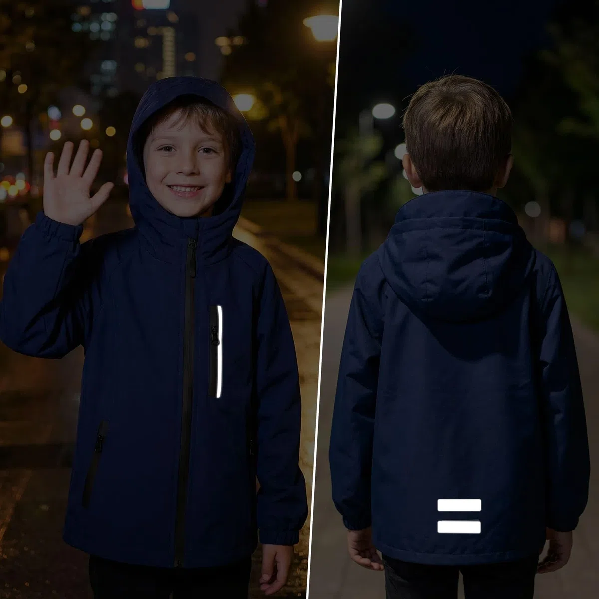 Blouson Imperméable pour Enfant Veste de pluie à Capuche, Garçon Fille Coupe-vent Leger Respirant Zippée Manteaux Mi-saison avec Réfléchissant Extérieur Vêtement 5-13 Ans