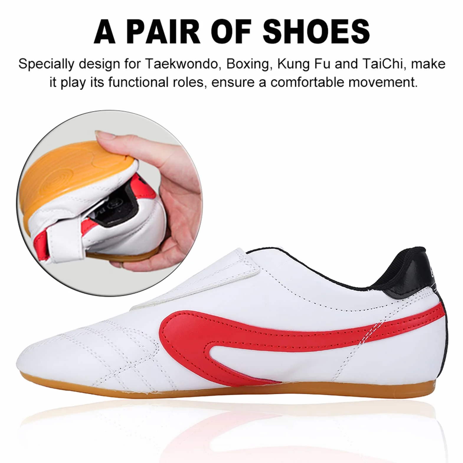 Chaussures De Taekwondo Unisexe Respirant Boxe Kung Fu Tai Chi Sport Chaussures De Gymnastique Chaussures Légères pour Enfants Adultes(38-Blanc et Rouge)
