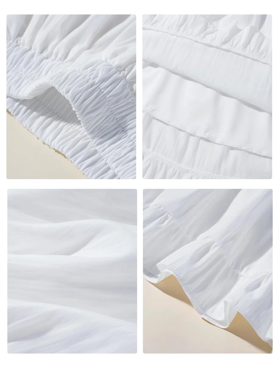SEAUR Jupe Longue Fille Taille Élastique Élégante Maxi Jupe à Volants D'été Couleur Unie Enfant 130-165=(122-164 UE)