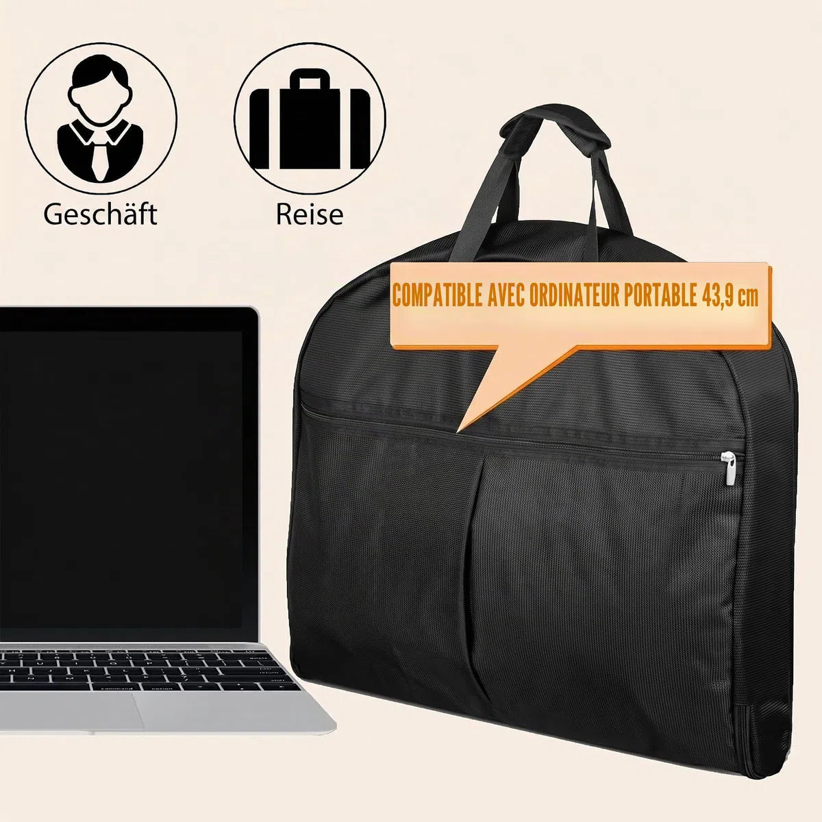 Sacs à vêtements lourds de 43 pouces pour voyage, sac de transport étanche pour homme et femme avec poignée et grande poche, bagage à main pour voyage d'affaires, vol, noir