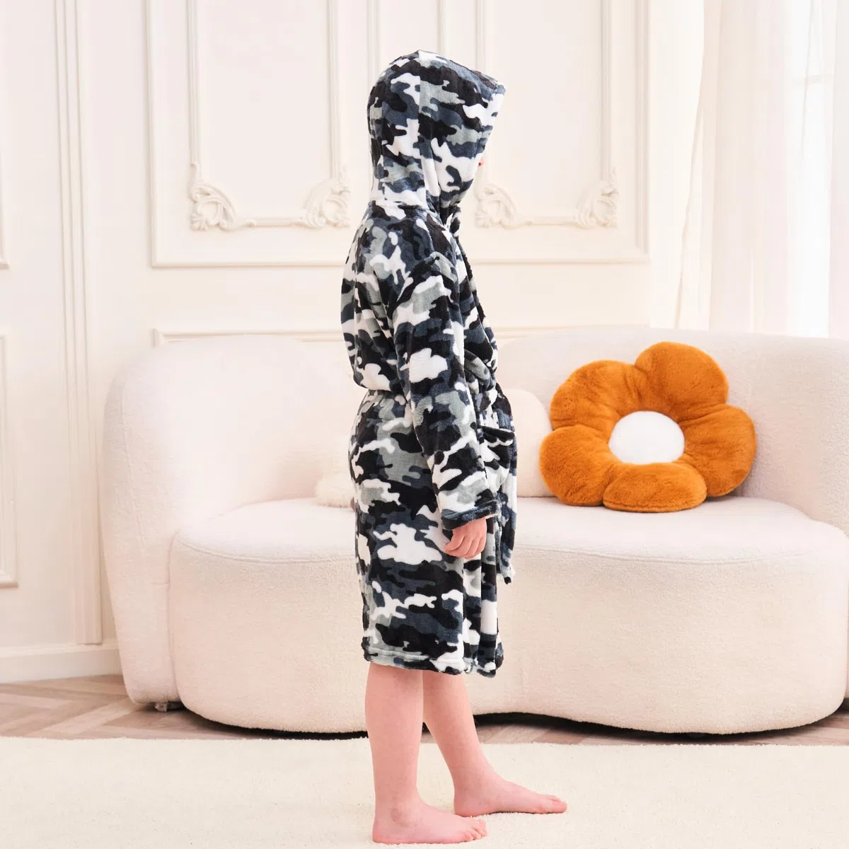Peignoir à Capuche Doux pour Garçon Molleton Robe de Chambre Vêtements de nuit Enfants