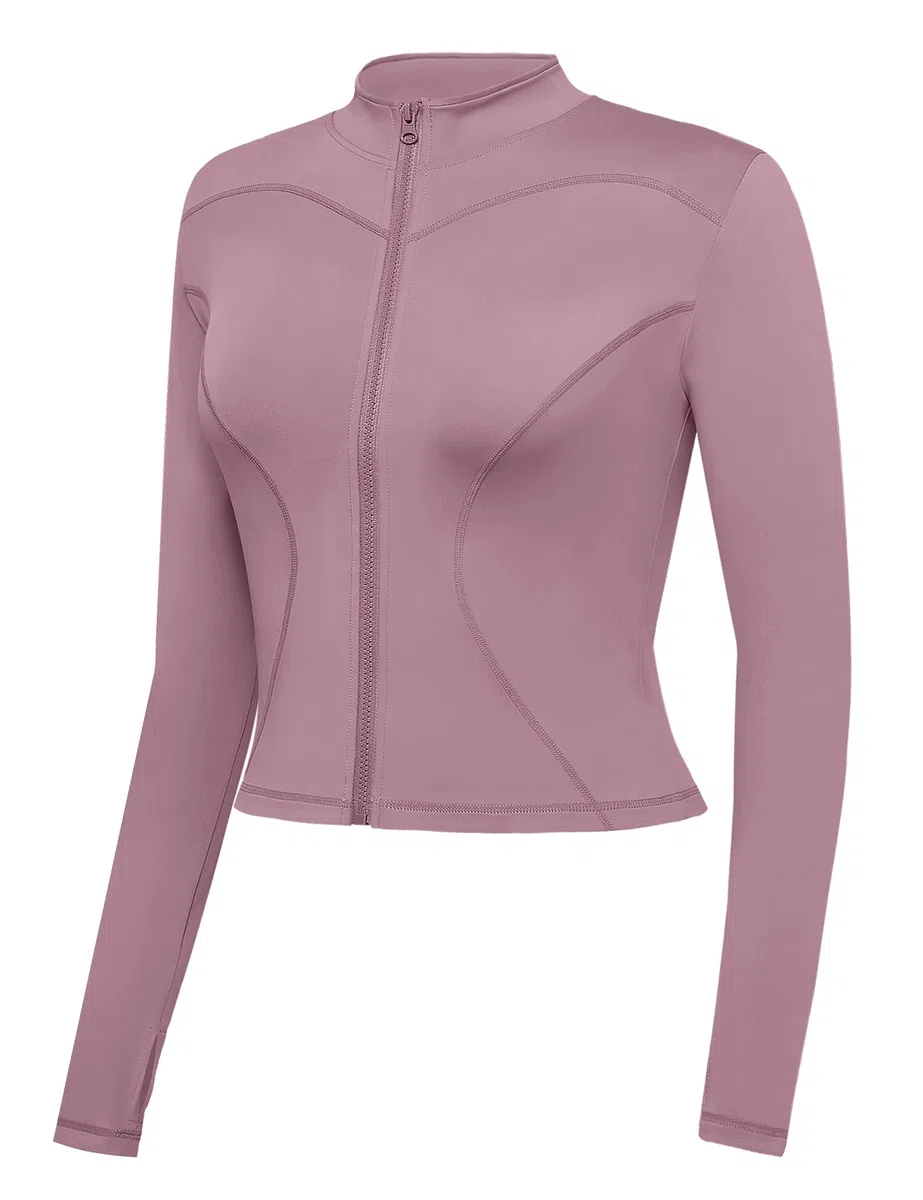 Gyabnw Veste de Sport Femme Haut de Course Respirant à Manches Longues Top de Fitness avec Fermeture Eclair avec Trous pour Les Pouces Convient pour Le Yoga la Running et Plus Encore