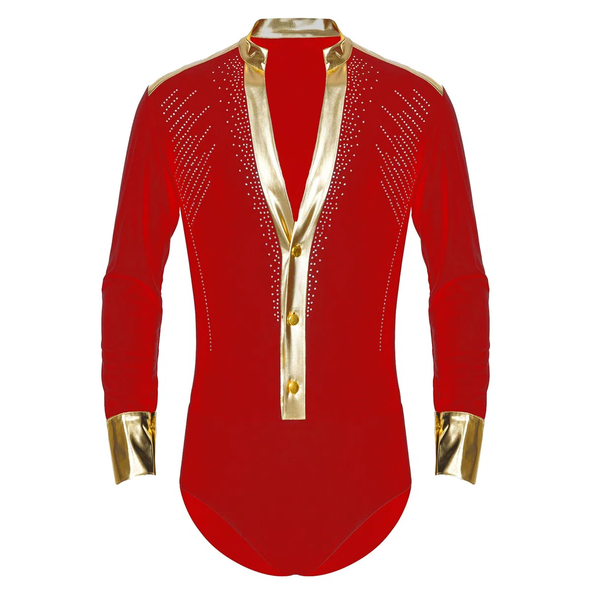 Sywiyi Body de danse standard à manches longues pour homme - Maillot latin Salsa Cha Cha - Chemise haut avec col en V - Costume de danse pour homme