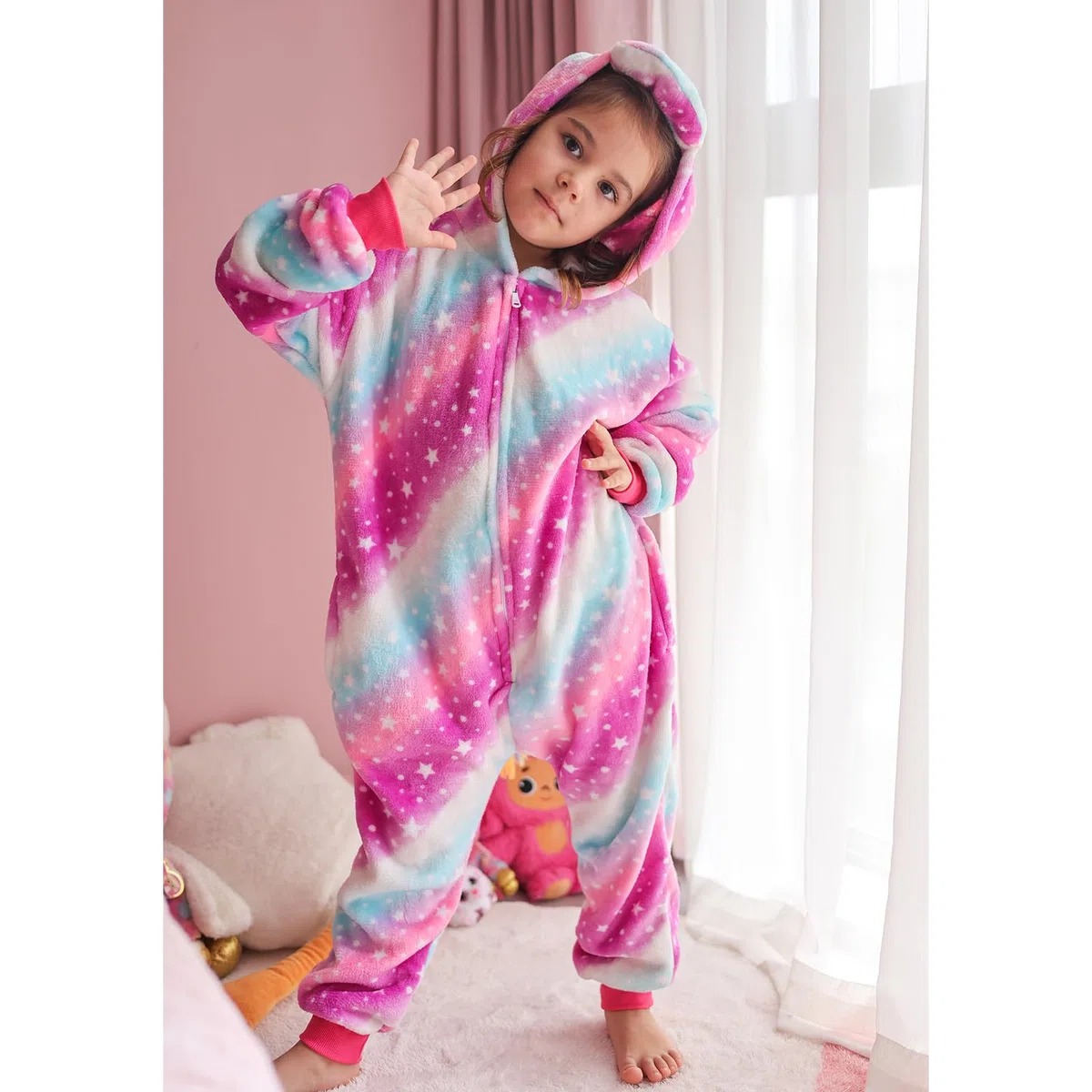 KAKU NANU Licorne Fille Pyjama One Piece Enfant Polaire 2-10 Ans,Fermeture Éclair,2 Poches