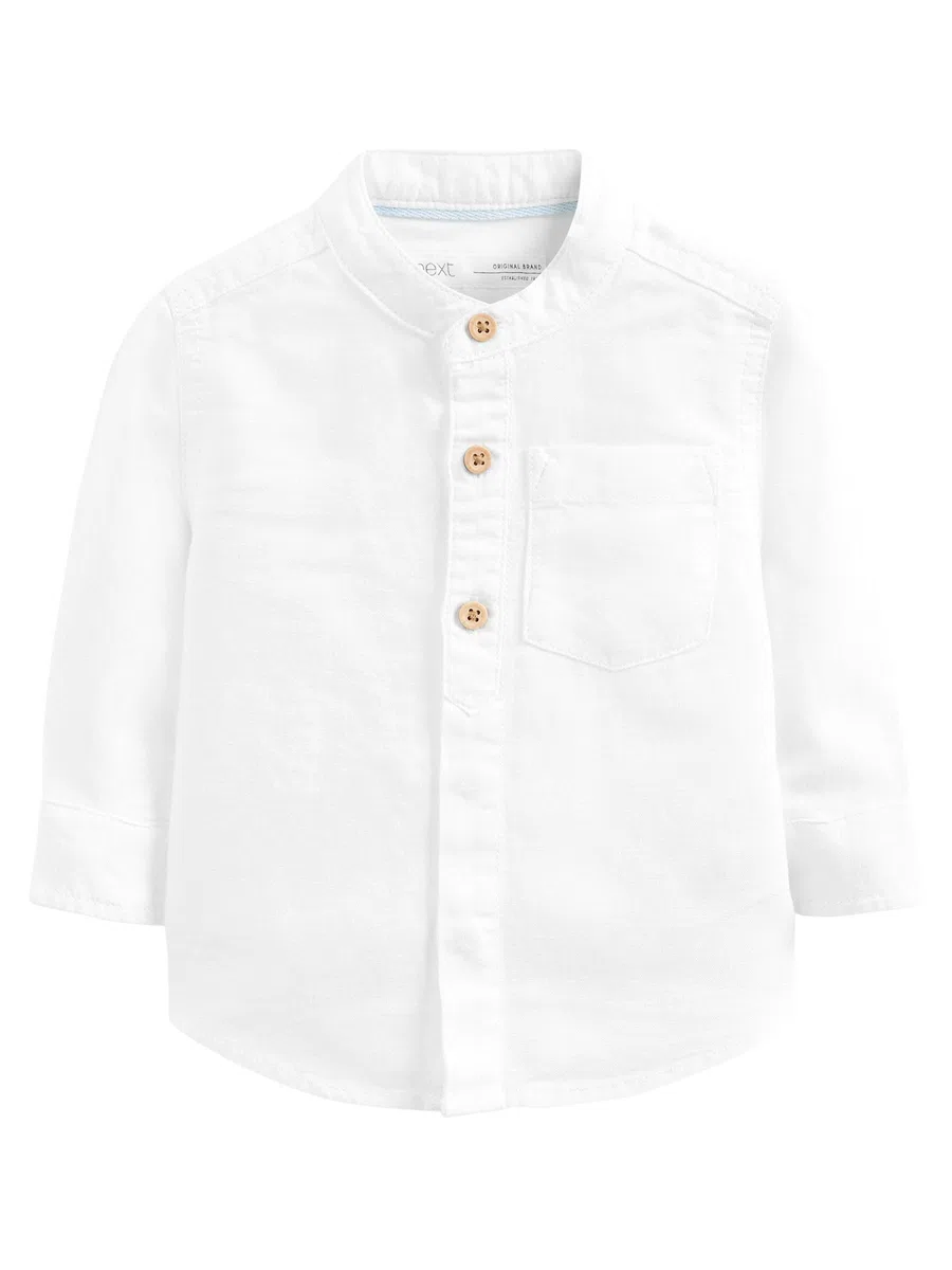 NEXT Garçon Chemise en Lin mélangé à col Tunisien Blanc 6 Ans-7 Ans