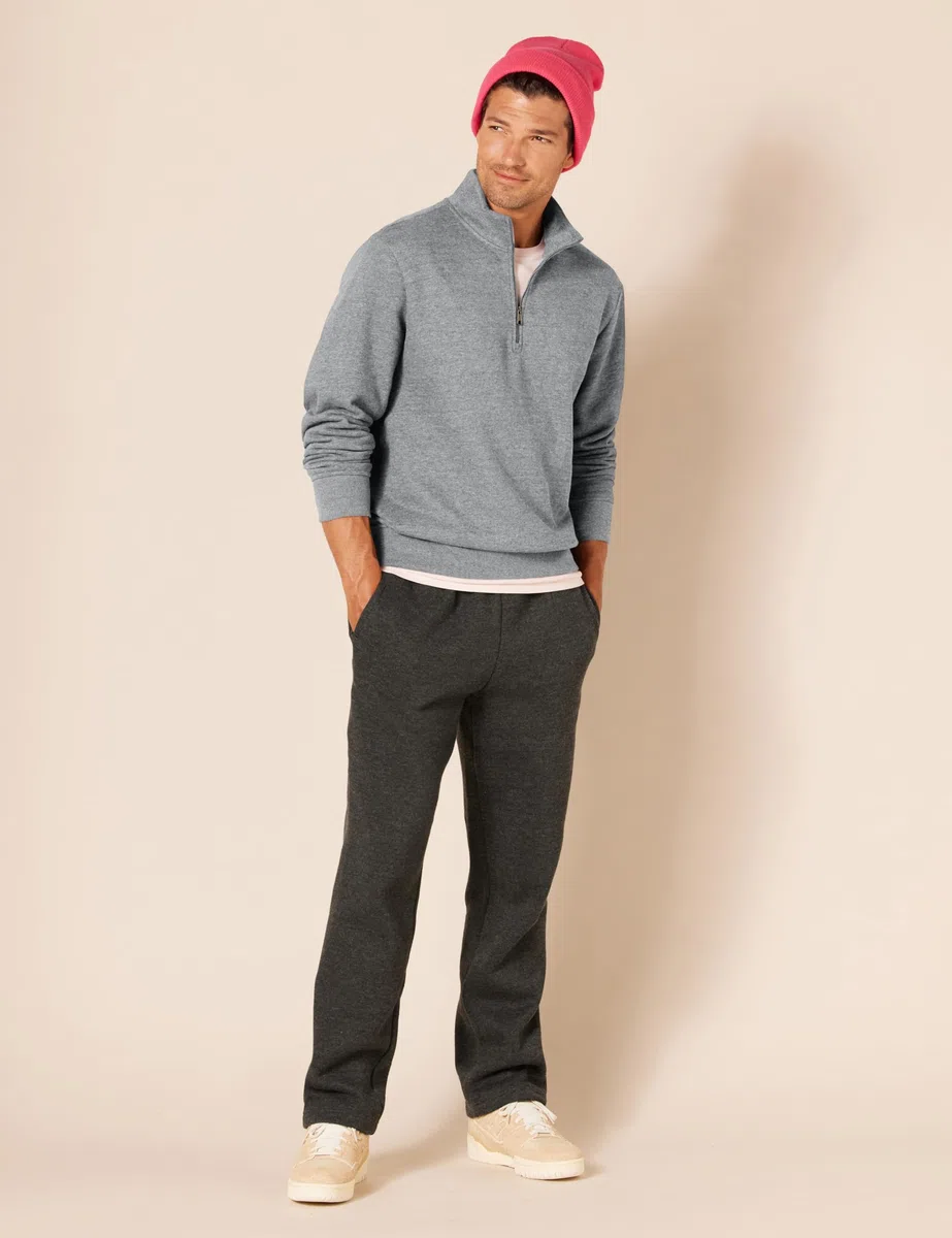 Amazon Essentials Sweat Polaire à Manches Longues avec Un Quart de Fermeture Éclair Homme