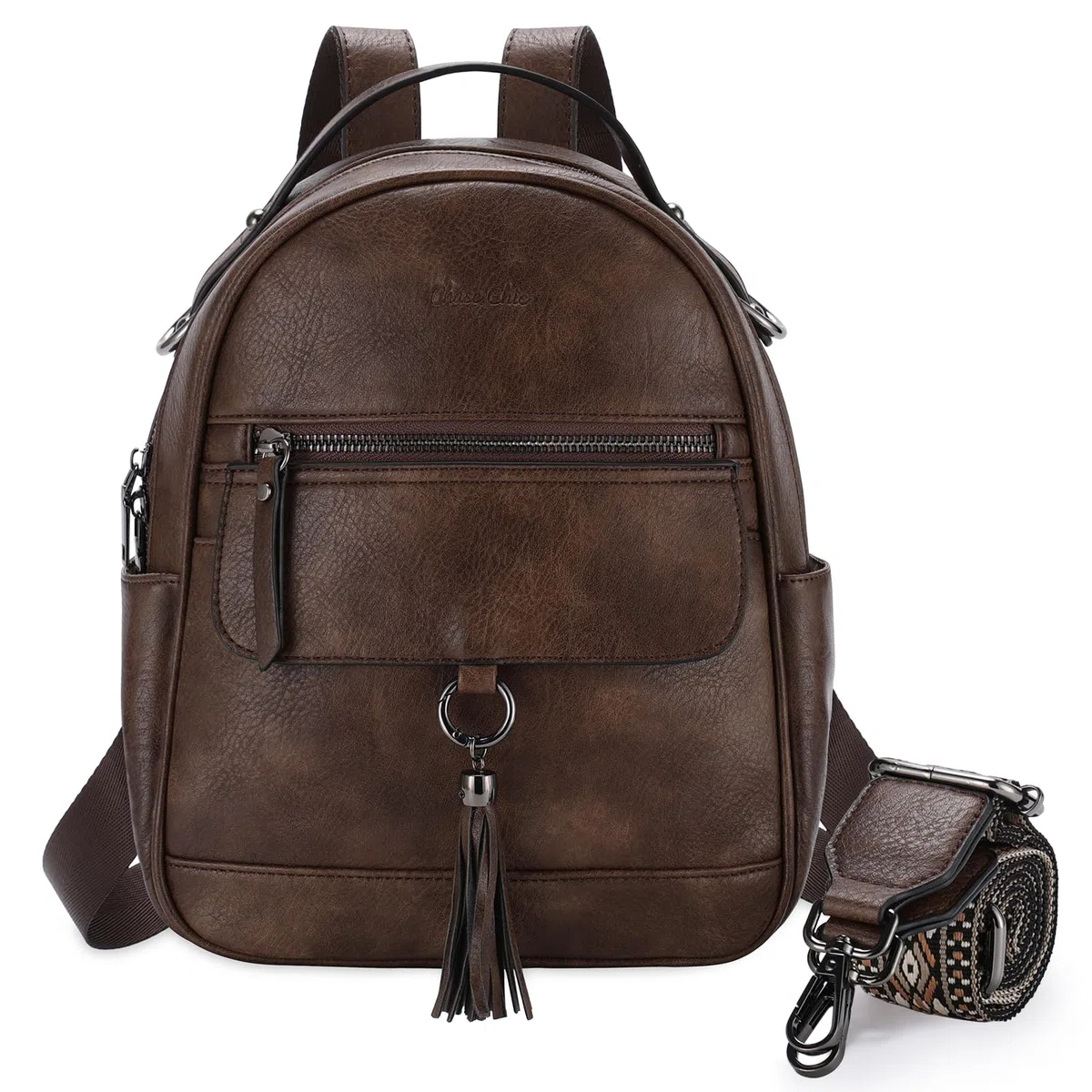 Chase Chic Petit Sac à dos Femme,Sacs à Main Portés Dos Femme en Cuir,Sacs à Dos Cartable avec Sangle de Guitare Amovible
