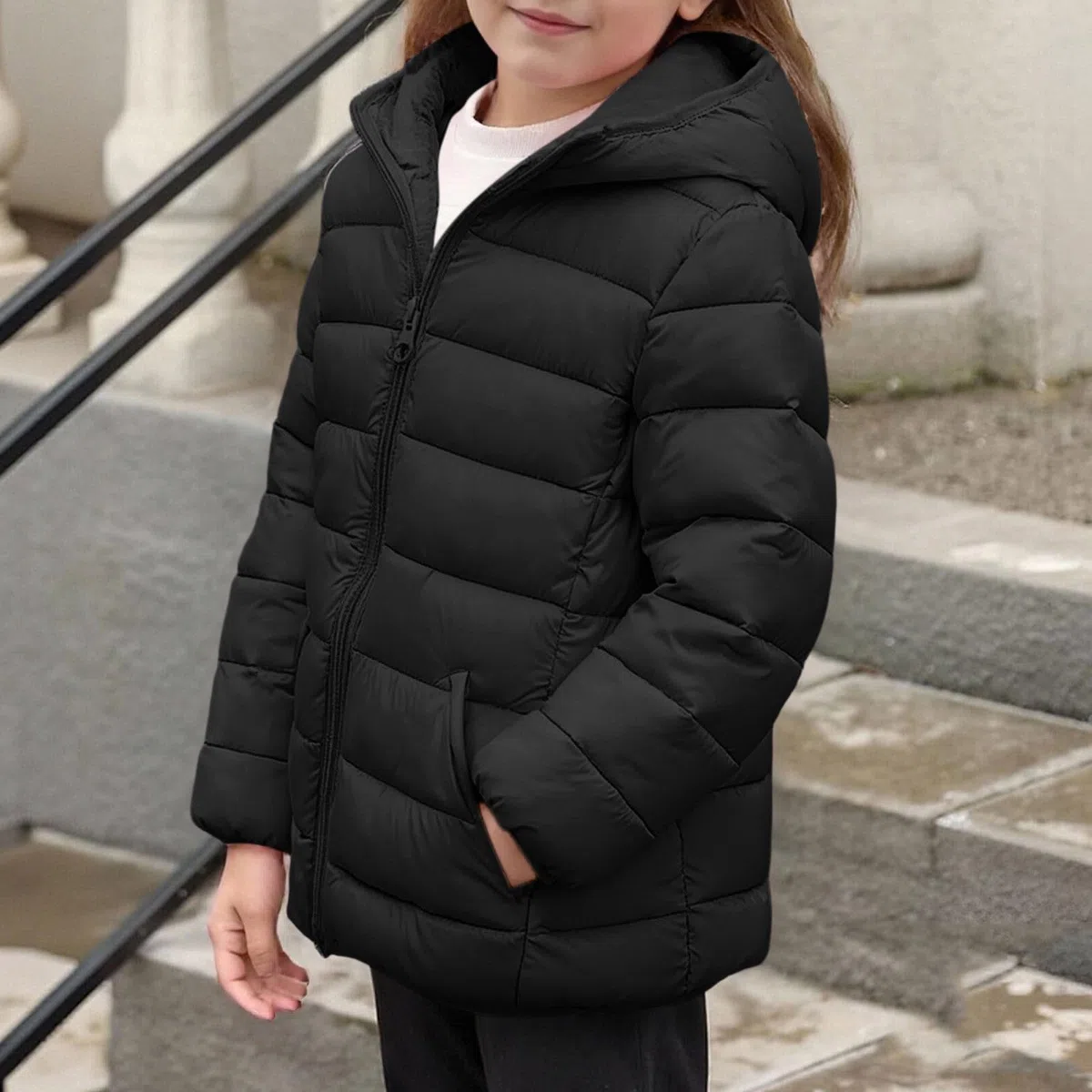 Manteaux d'hiver pour filles et garçons - Veste matelassée à manches longues et fermeture éclair - Chaude et légère - Coupe-vent - Veste matelassée décontractée - Âge 4-12 ans