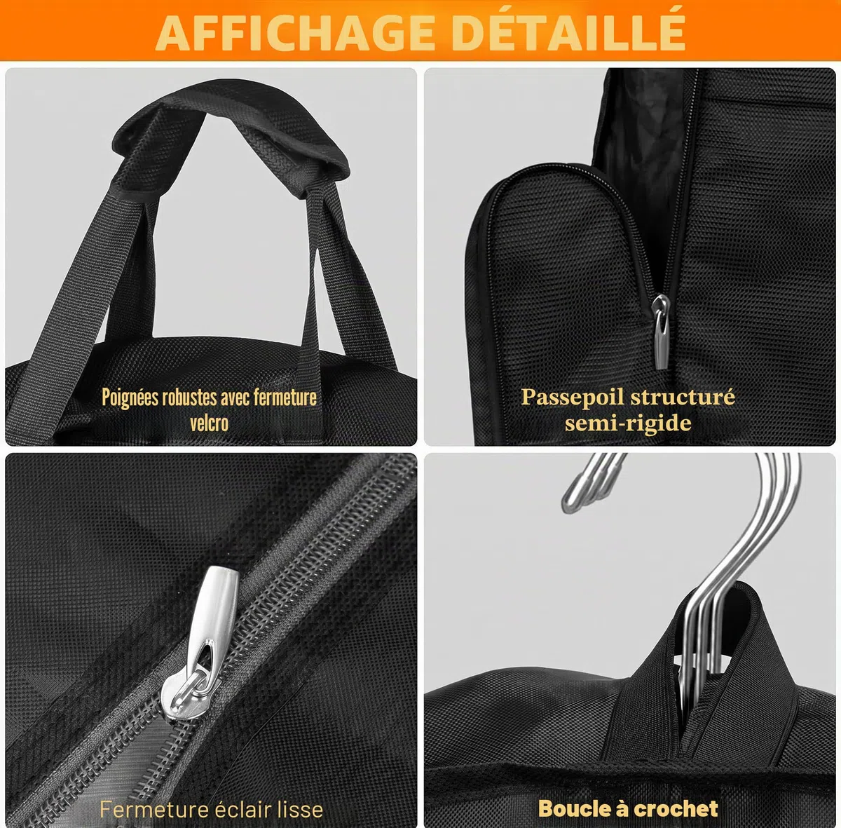 Sacs à vêtements lourds de 43 pouces pour voyage, sac de transport étanche pour homme et femme avec poignée et grande poche, bagage à main pour voyage d'affaires, vol, noir