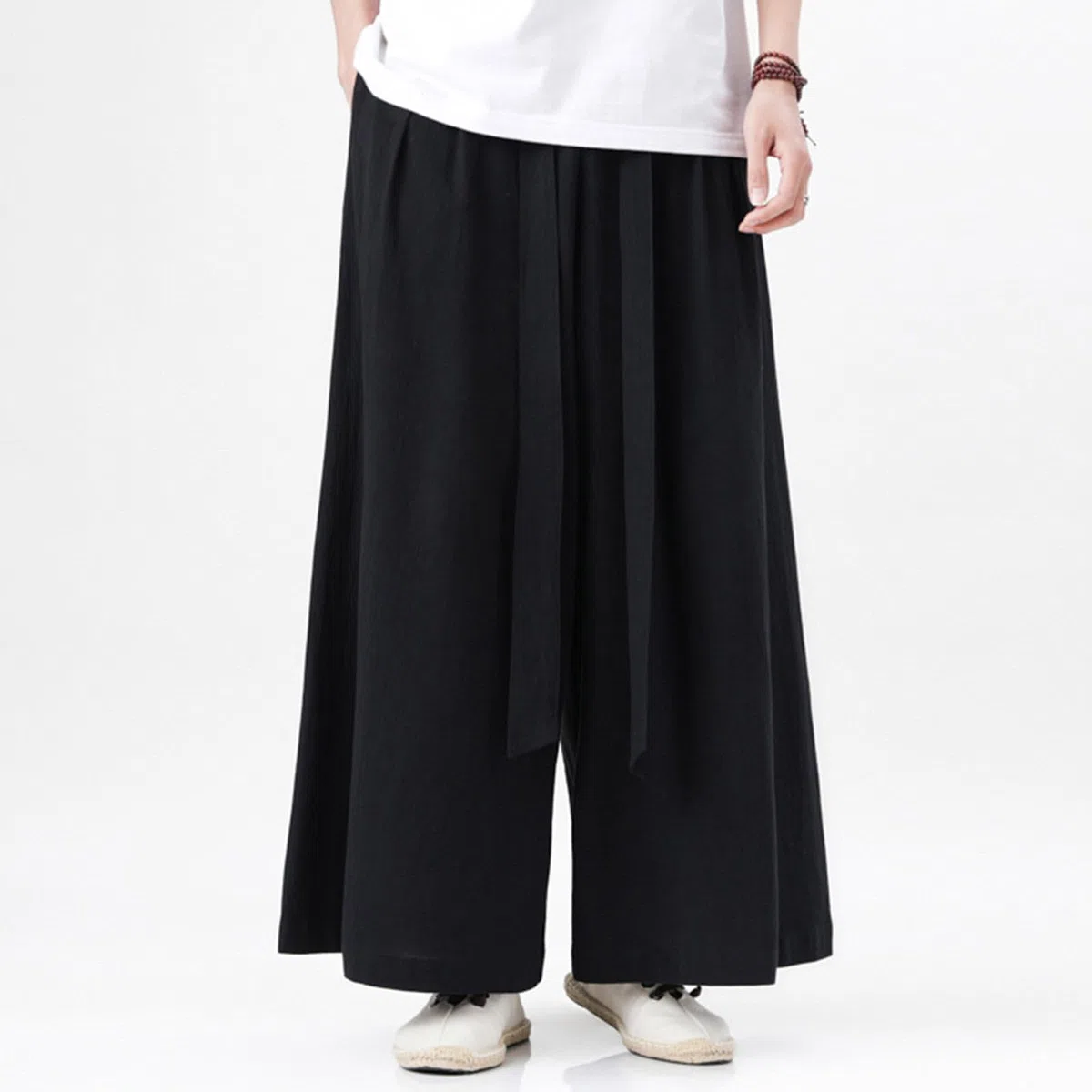 Hakama Pantalon samouraï pour homme - Pantalon de yoga japonais avec jambes larges - Coupe ample - Pantalon baggy sarouel - Couleur unie - Pantalon de jogging hip hop gothique streetwear Harajuku