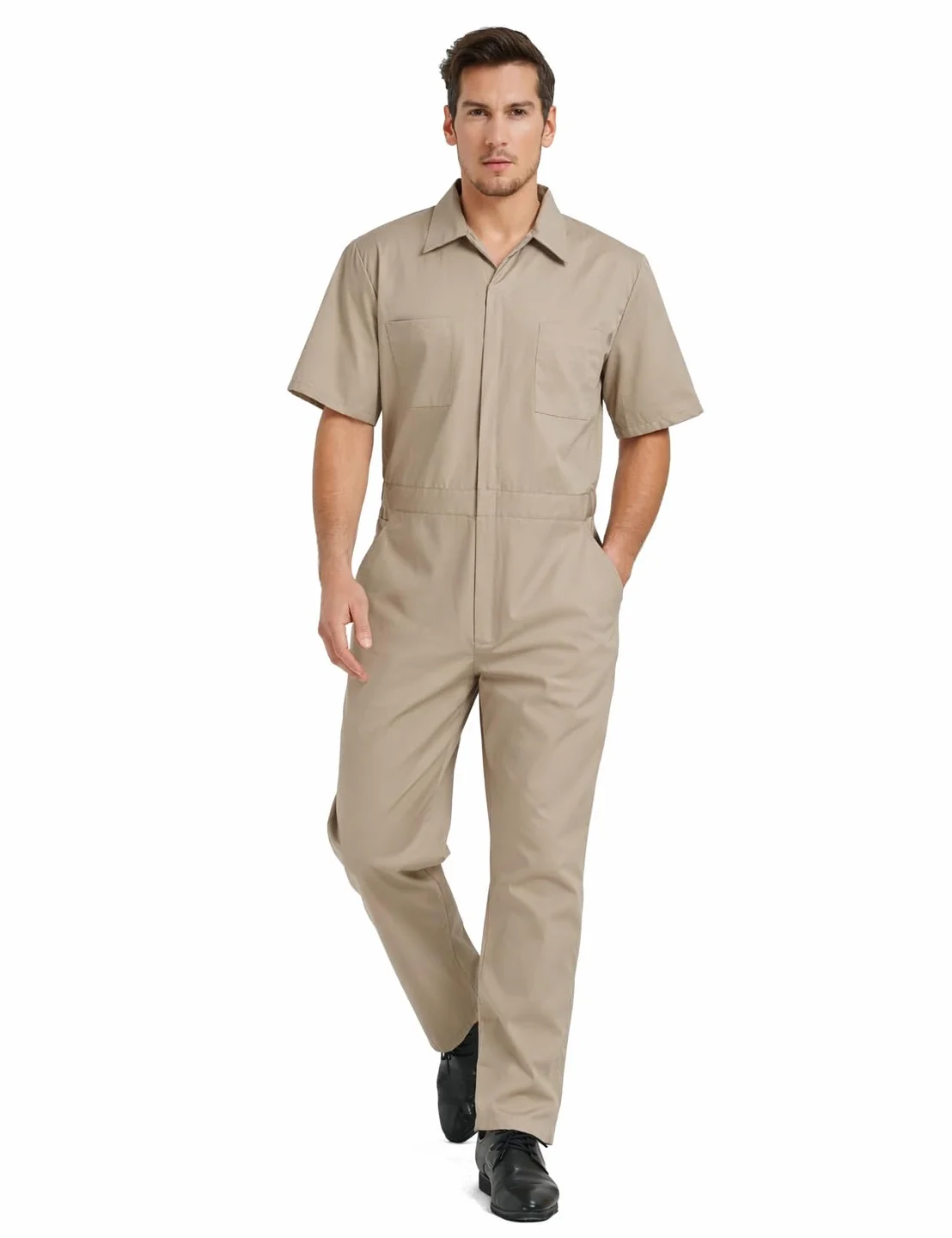 TOPTIE Salopette de Travail Homme, Combinaison de Travail d’été à Manches Courtes, Vêtements de Travail Poids léger avec Taille élastique