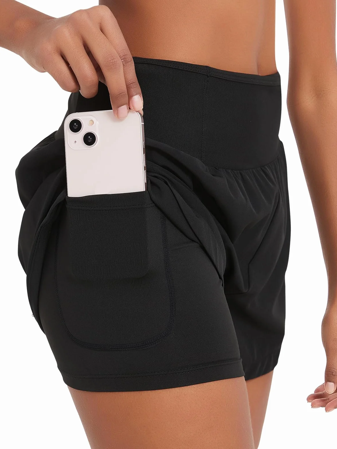 Short de course 2 en 1 pour femme avec poche zippée - Short de bain pour entraînement yoga jogging
