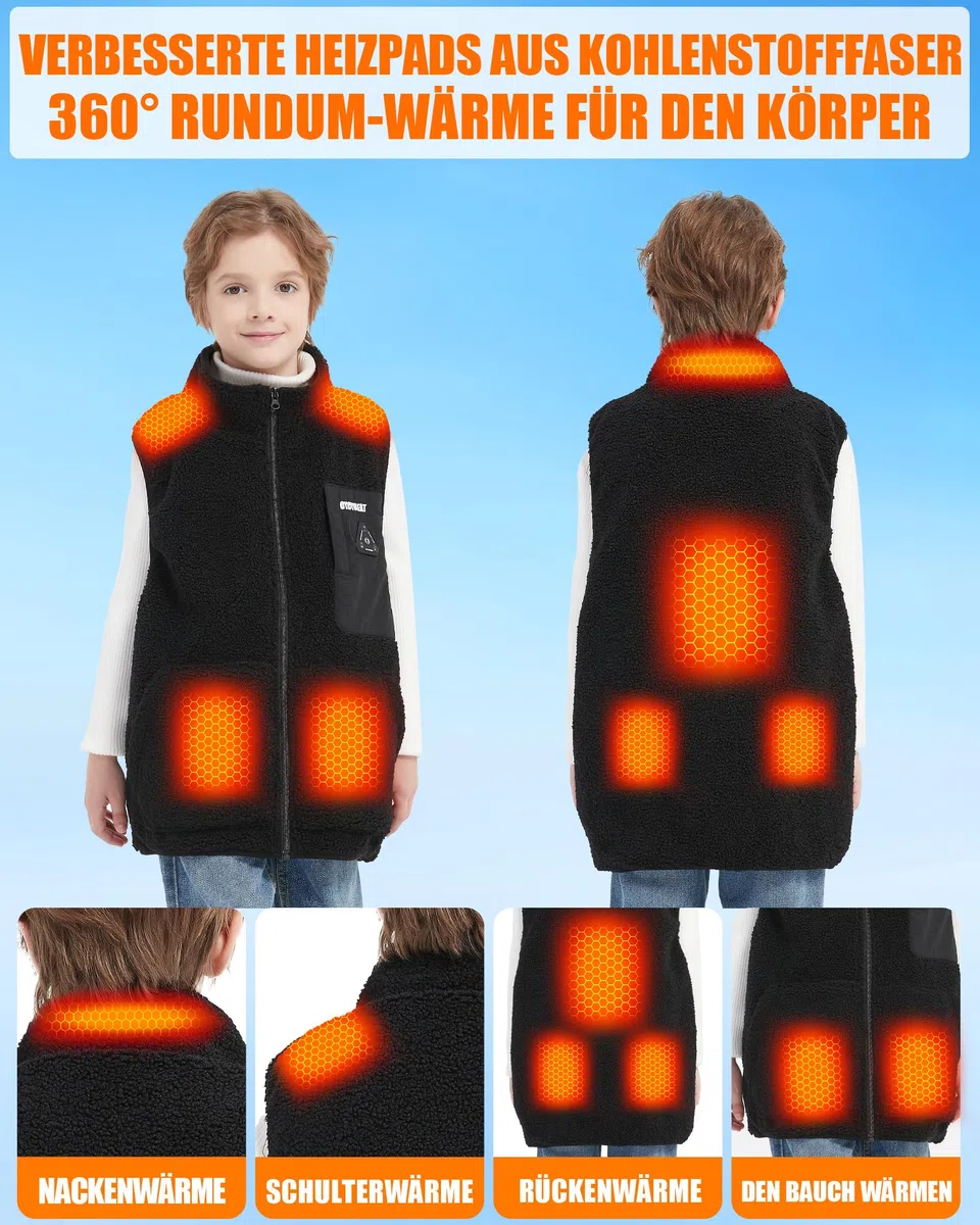 CYCYHEAT Gilet chauffant pour enfant avec batterie externe