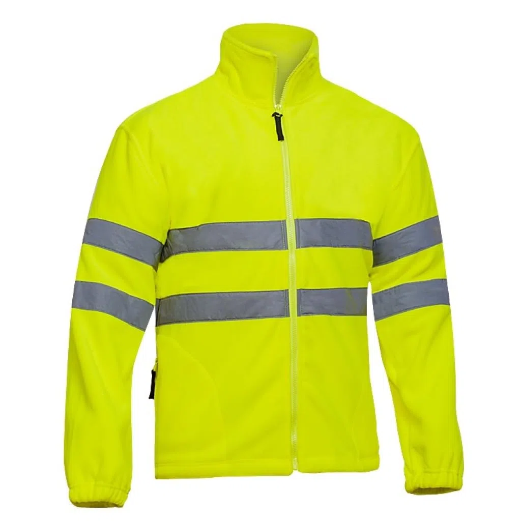 Polaire HV jaune | Haute-Visibilité | Deux poches frontales zippées | Fermeture centrale zippée | Bandes réfléchissantes | Taille ajustable | Usage Professionnel | Jaune Fluo | De XS au 4XL