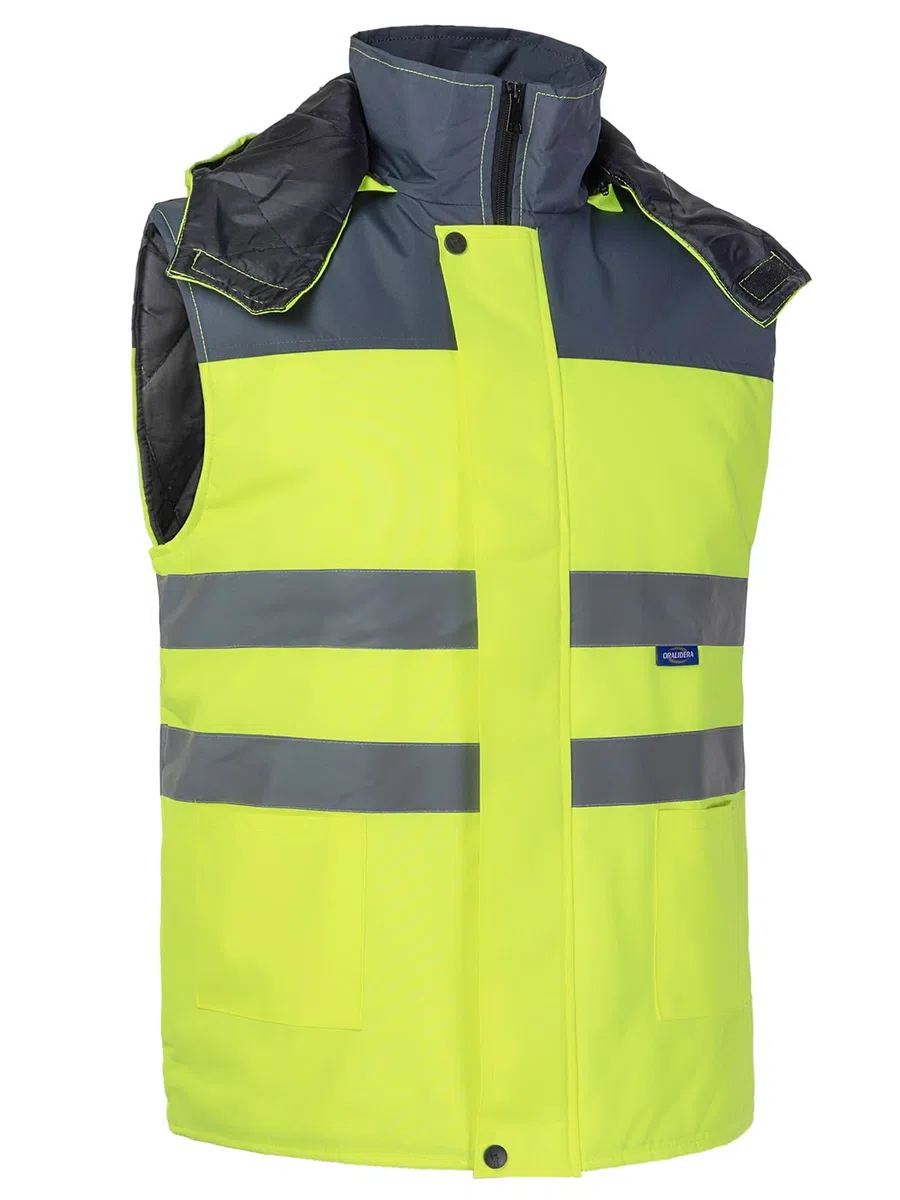 Homme Gilet de Travail à Bandes Réfléchissantes Rembourré Manteau de Travail Réfléchissant sans Manches Haute Visibilité Gilet d'Hiver Chaud avec Capuche