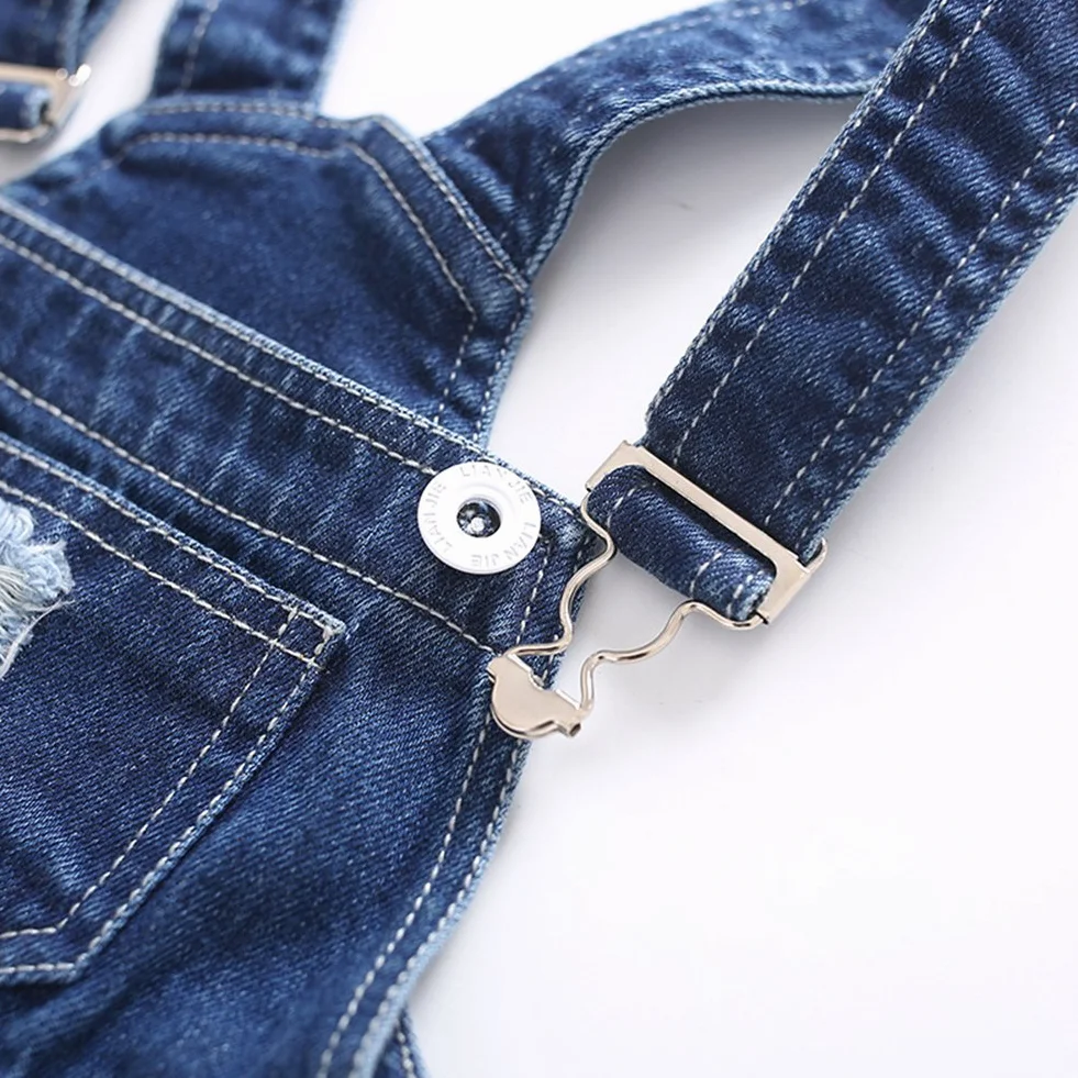 KIDSCOOL SPACE Petite salopette en jean pour fille, short en jean déchiré