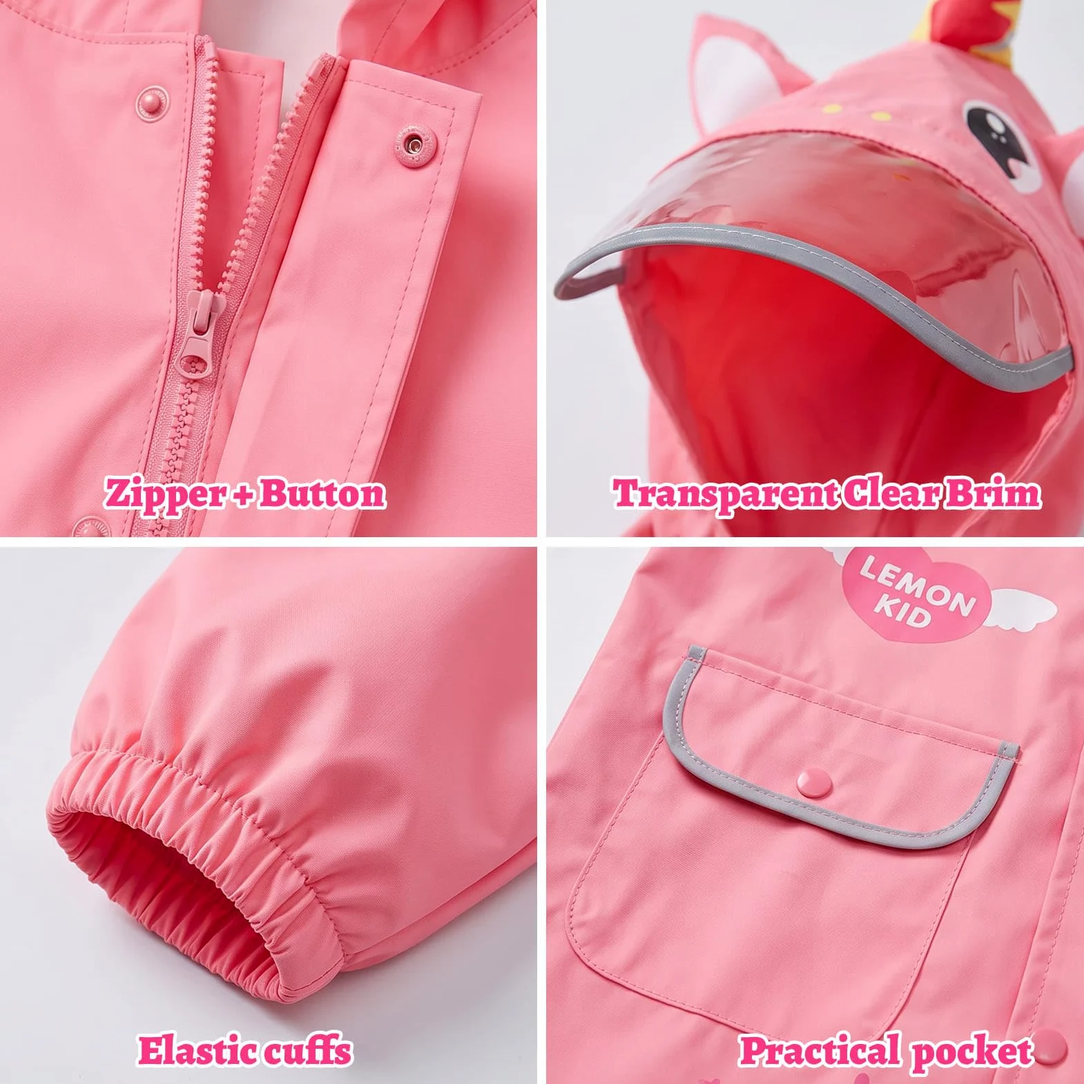 JinBei Poncho de pluie imperméable pour enfants - Cape à capuche - Respirant - Léger - Facile à sécher - Motif dessin animé 3D - Vêtements de pluie pour enfants filles garçons de 2 à 8 ans