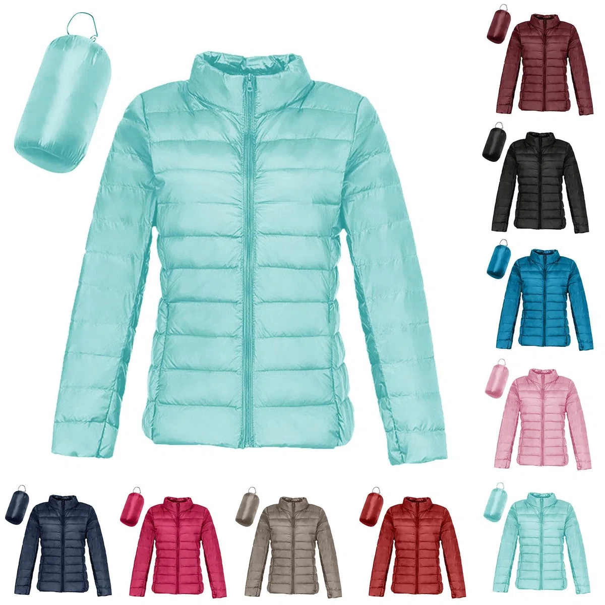 Générique Femmes Doudoune Ultra Légère Courte Veste Duvet Chaud Hiver Compressible Blouson,Femme Manches Longues Duvet Manteau Matelassé Automne Col Montant Blousons d'Extérieur Décontracté