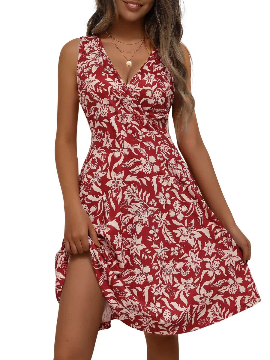 LIAMERHE Robe Femme Col V Chic et Elegant Manches sans/Courtes/Longues Robes A-Line Casual Robe pour Fête Noël Mariage