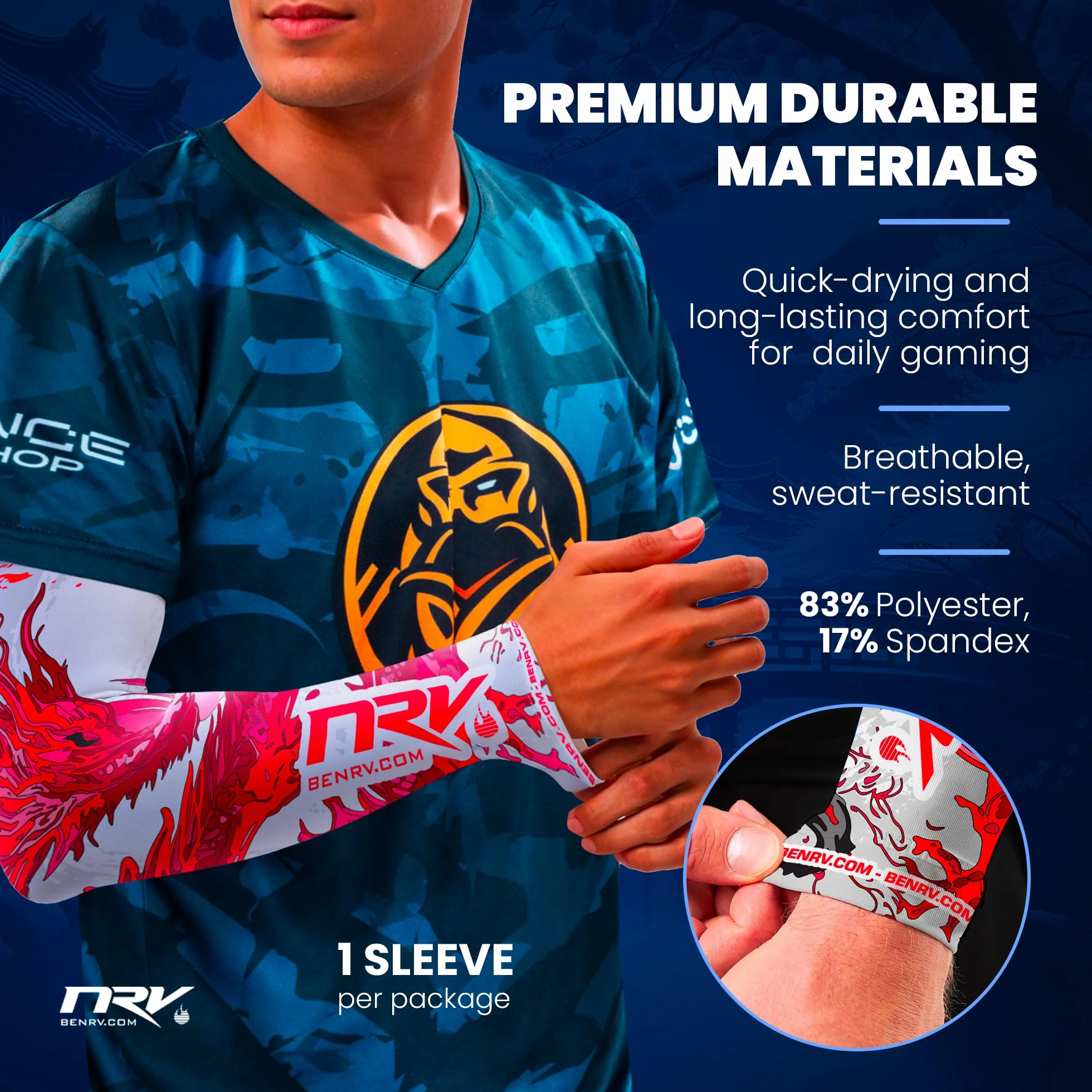 NRV Manchette de Compression Gaming - Edition Dragon - Optimisez Votre Jeu avec Confort et Style - Conçu par des Joueurs Professionnels - Durable, Respirant et Sans Friction