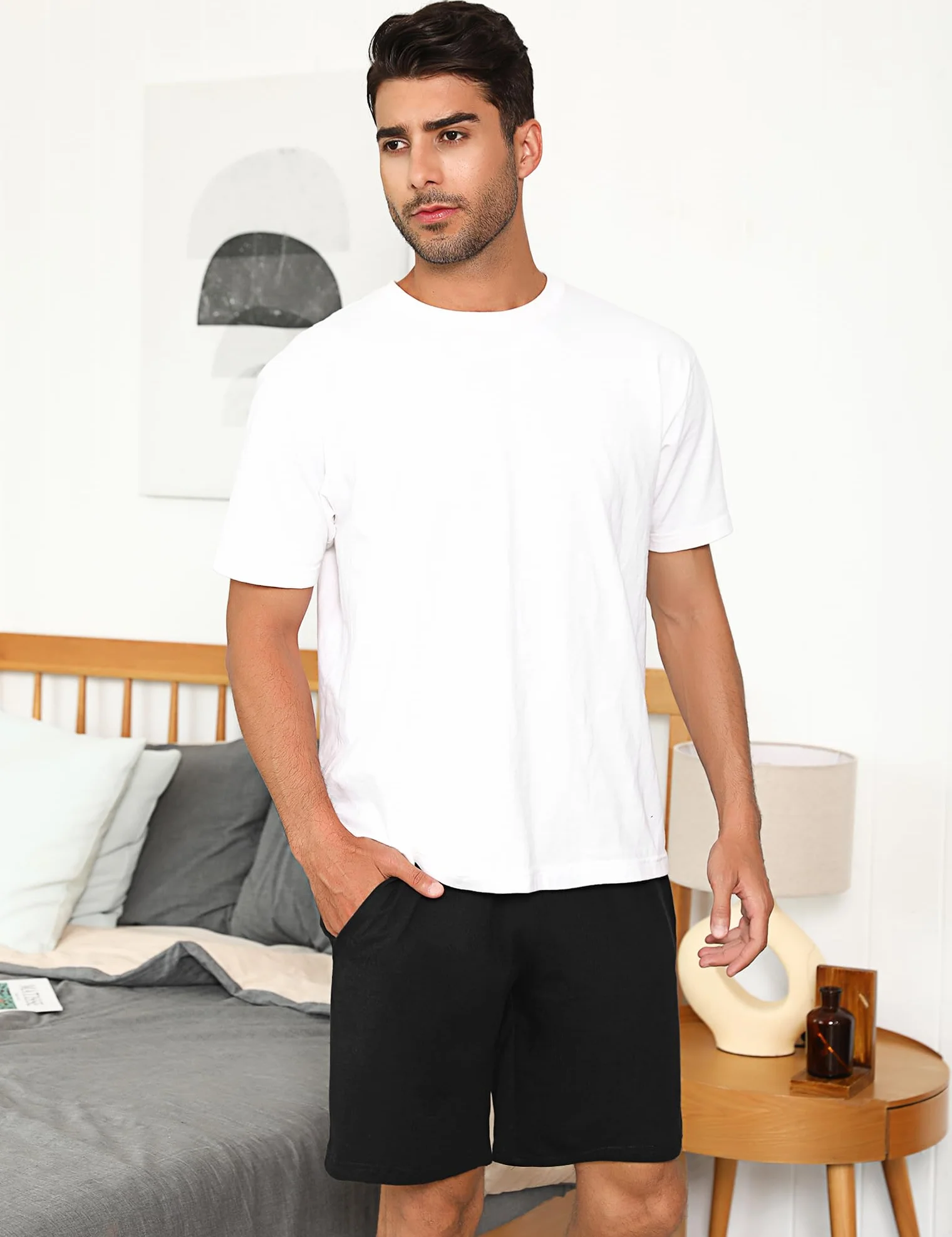 Aseniza Bas de Pyjama Homme Short Décontracté en 100% Coton Pyjama Short Homme pour Short de Pyjama Hommes d'été