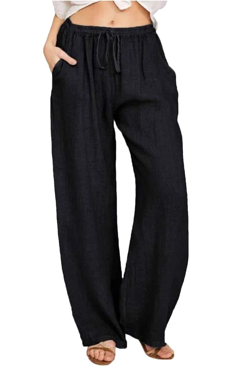 CheChury Pantalon Lin Femme Été Décontractés Pantalons Mode Coton Chanvre Confortable Jogging Plage Rétro Pants Taille Elastique Pantalon avec Poches