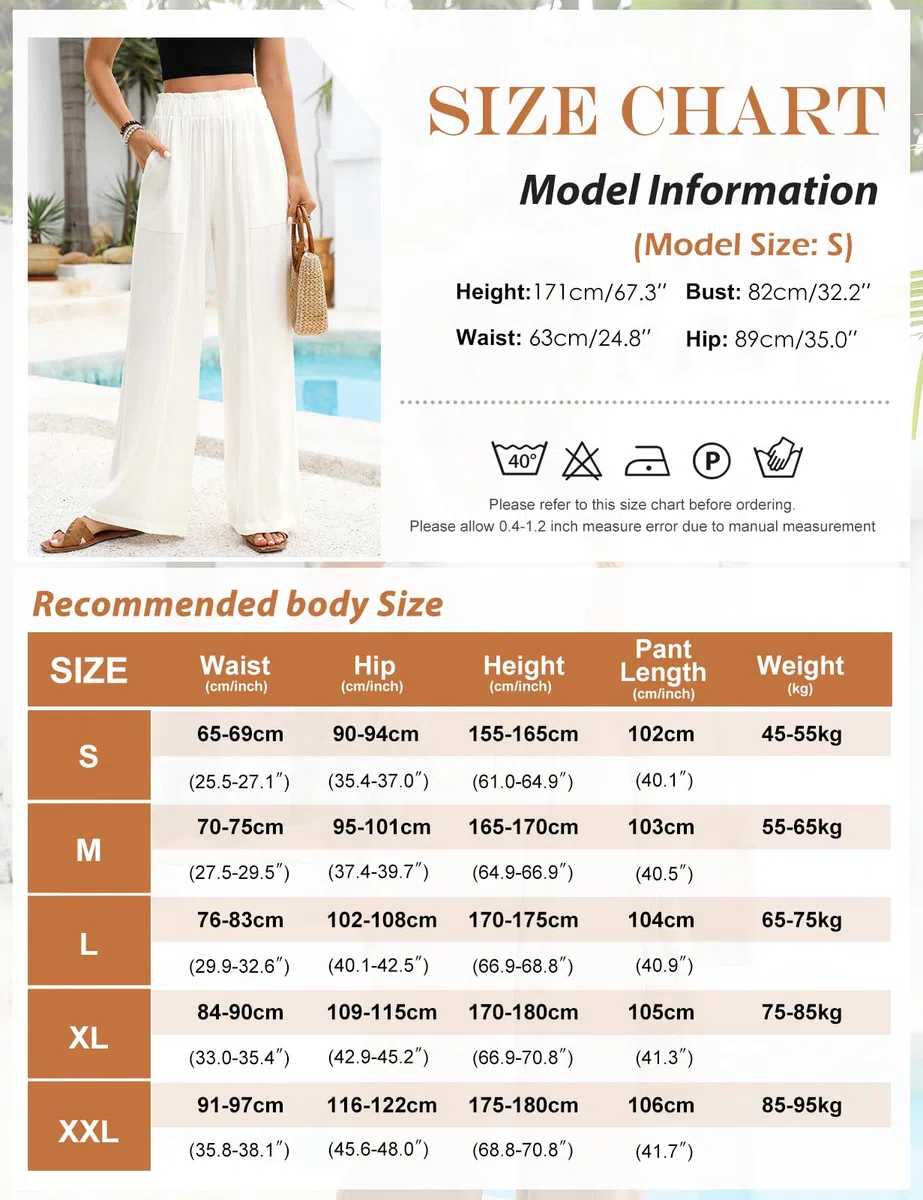 Pantalon Femme Été Fluide Pantalons Lin Taille Haute Elastique Pantacourt Jambe Large Ample Léger Pantalon Décontractée Longueur Pants Chic et Elegant avec Poches