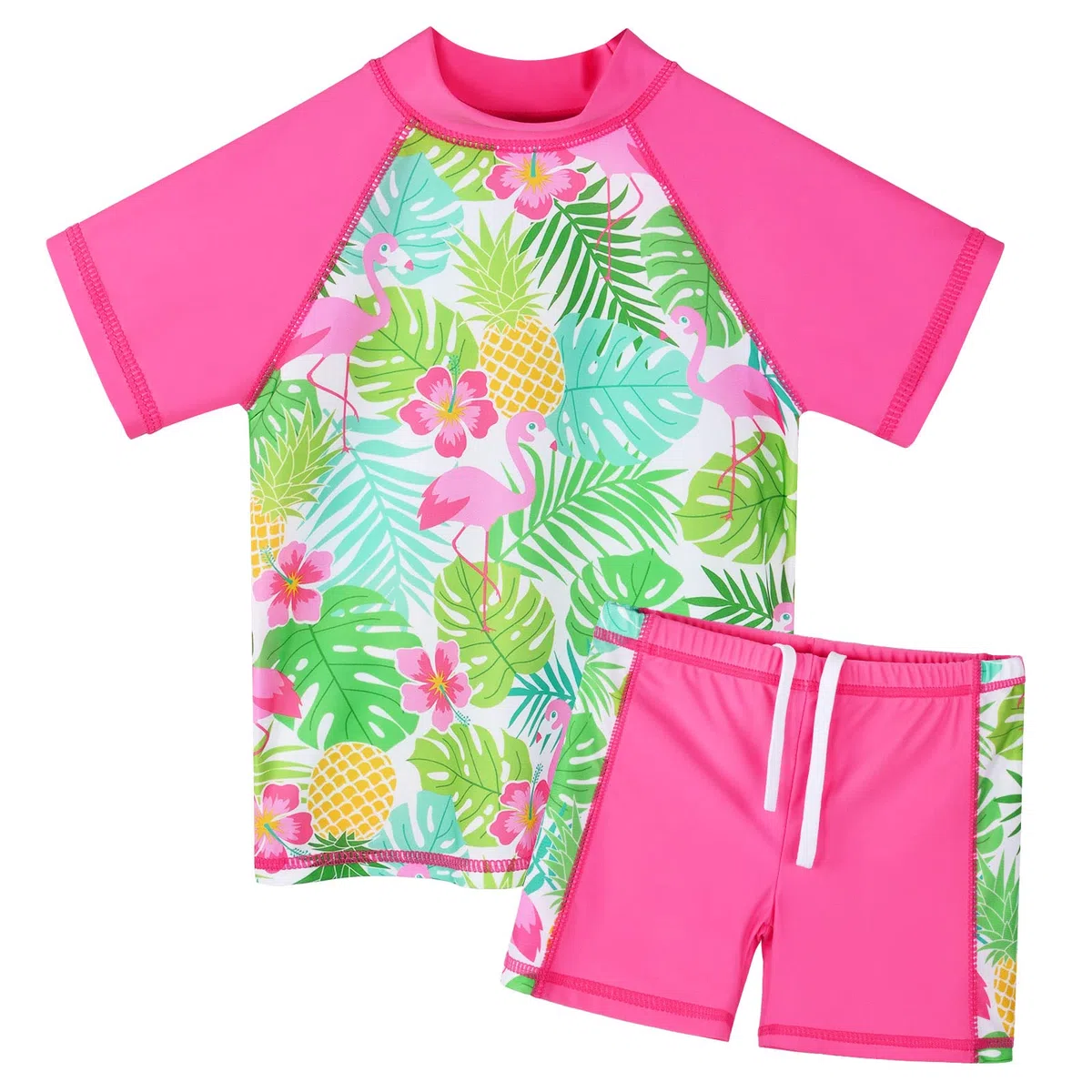 HUAANIUE Filles Enfants Maillot de Bain 2 Pièces Enfants Filles Plage Combinaison de Bain à Manches Courtes 2-12 Ans