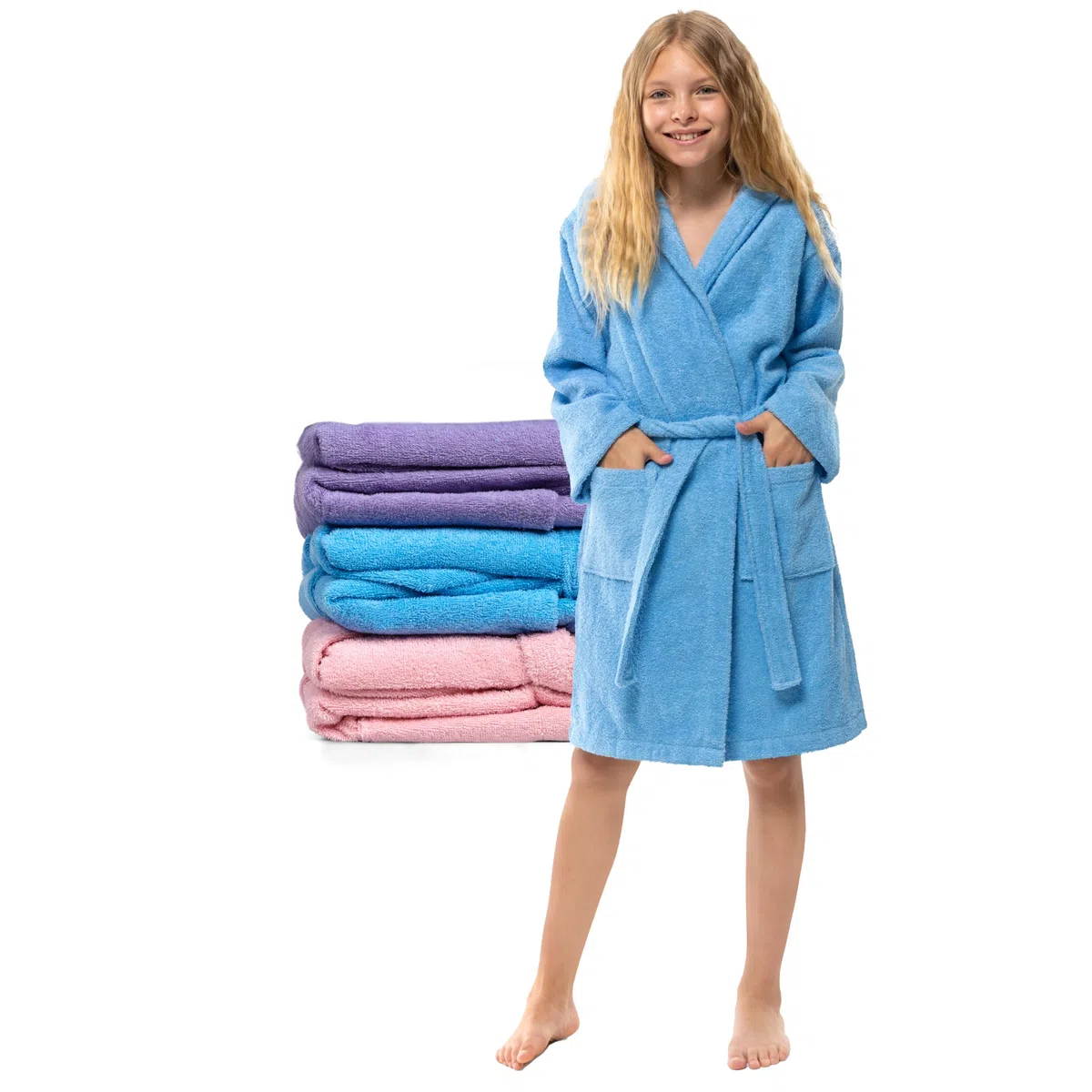 Twinzen Peignoir Adolescent à Capuche - Garçon/Fille, 100% Coton OekoTex, Tissu Éponge Ultra Doux et Absorbant