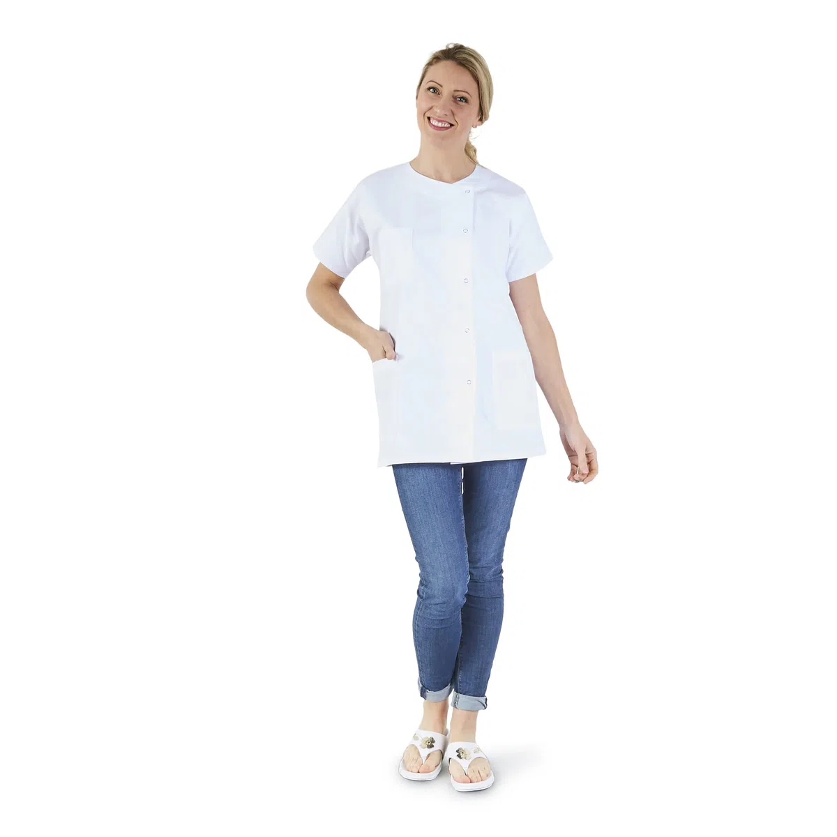 Hurry Jump Blouse medicale Femme Tunique medicale Manches Courte 3 Poches Blouse Hopital Clinique Aide Domicile Kiné Ergothérapeute Couleurs au Choix