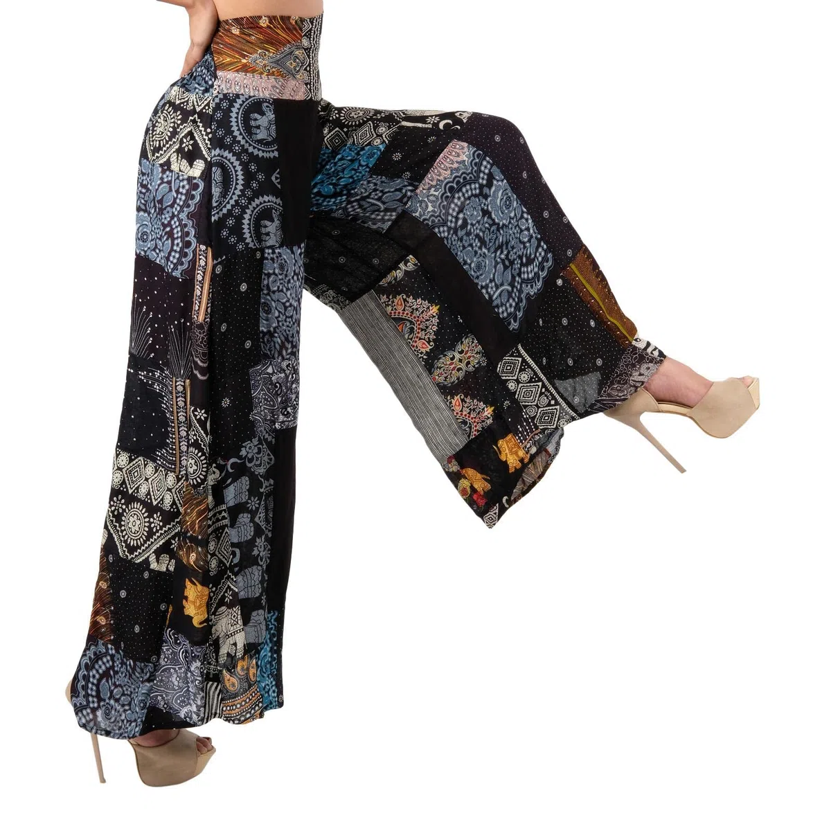Lofbaz Pantalon Palazzo à Jambe Large Patchwork pour Femme