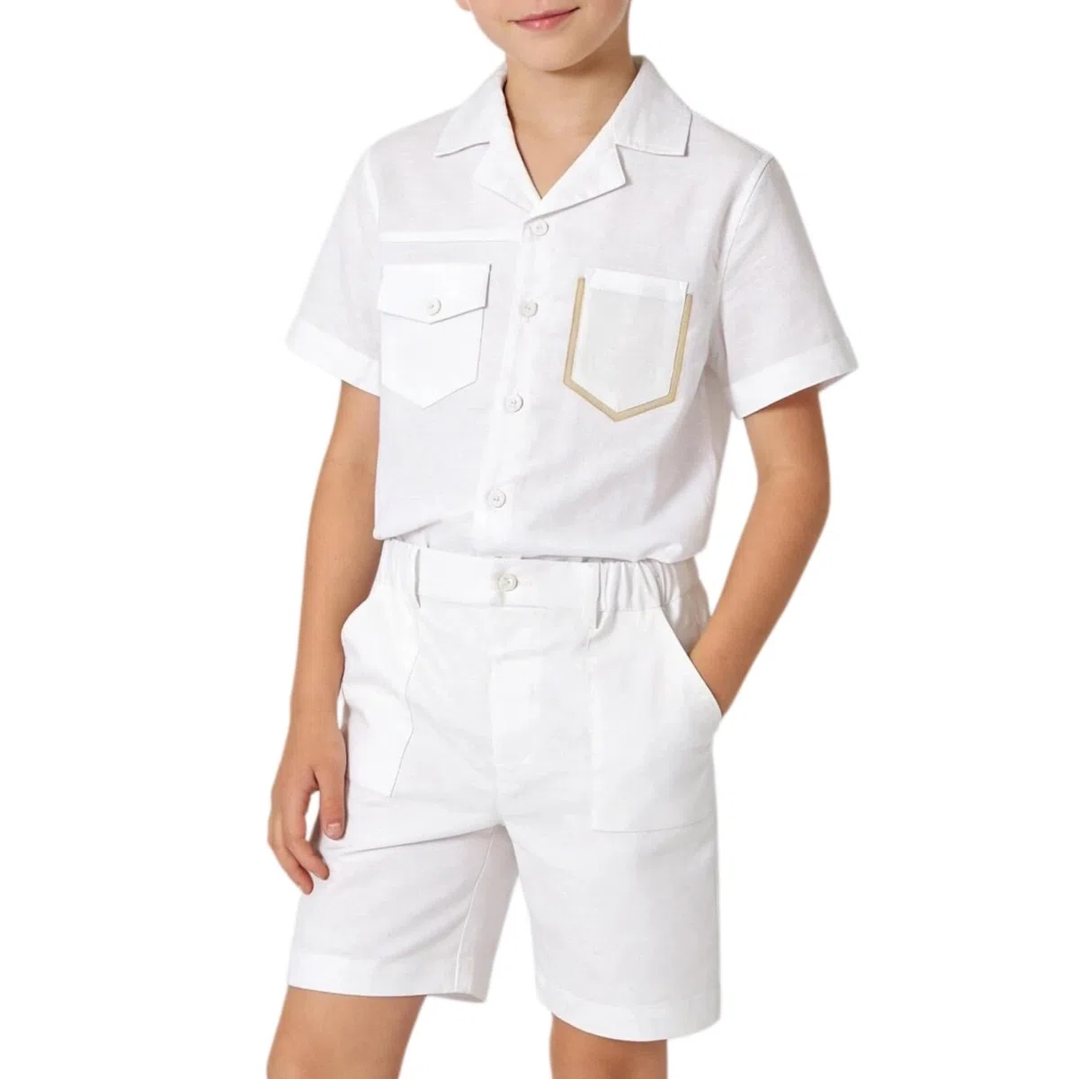 LOLANTA Ensemble Été Garçon en Coton et Lin, Chemise à Manches Courtes et Short, Tenue Légère et Respirante pour Enfant 5-12 Ans