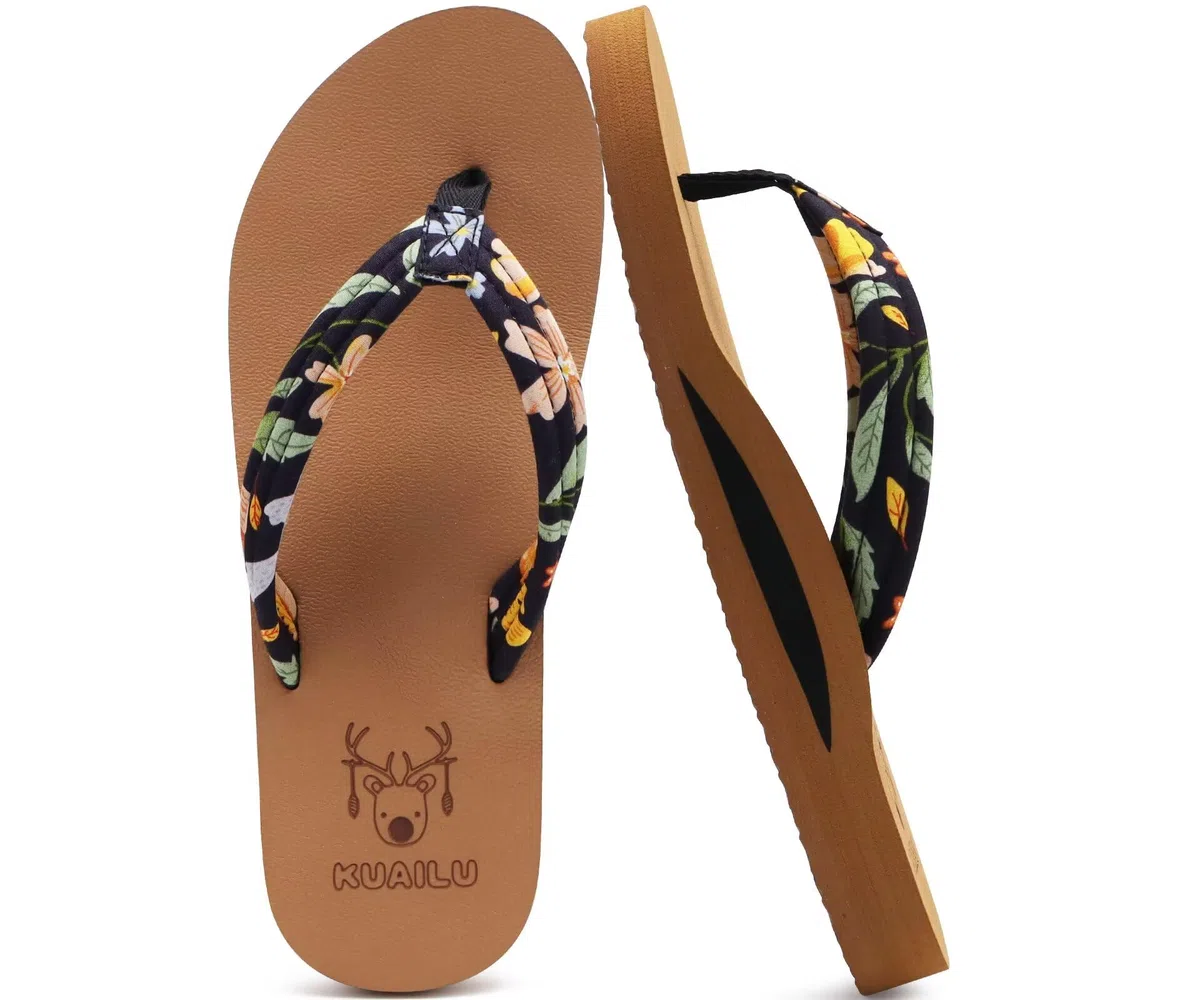KuaiLu Tongs avec soutien de la voûte plantaire pour femme - Confortables, légères et douces - Tapis de yoga - Sandales de marche