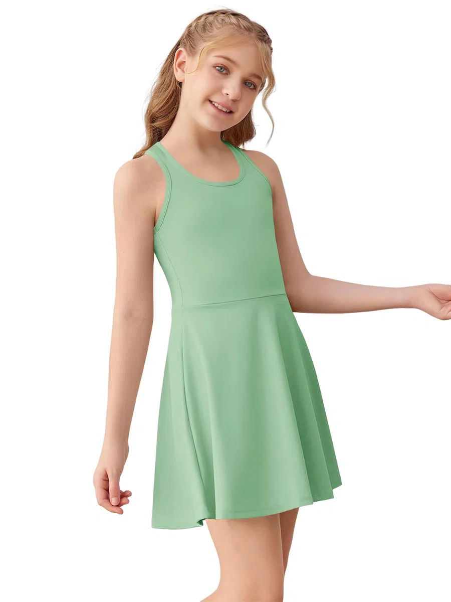 Haloumoning Robe de tennis sans manches pour fille - Dos nageur - Robe de golf pour l'école - Tenue de sport avec poches courtes