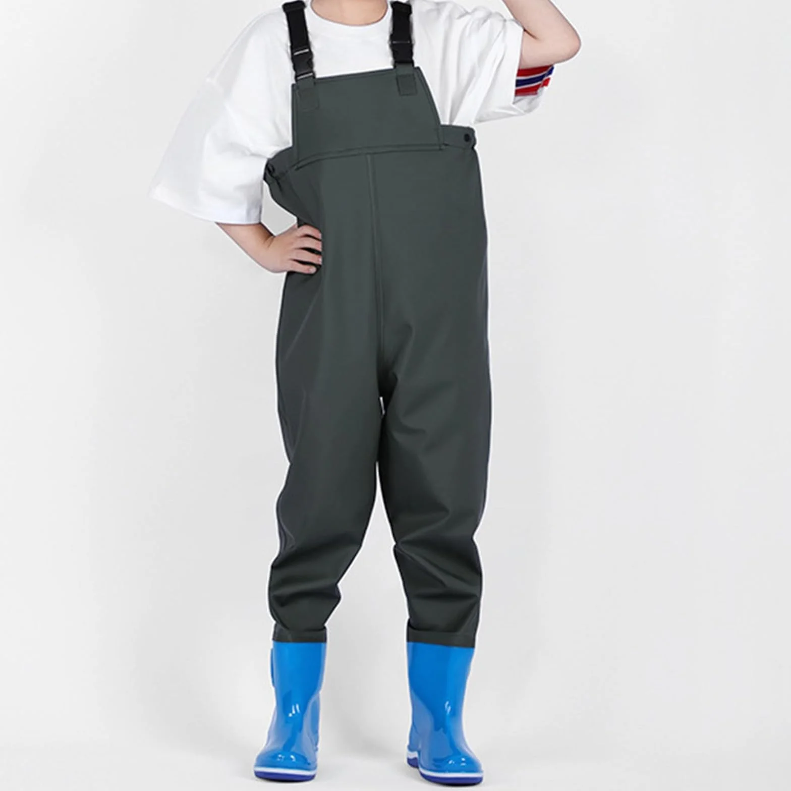 Pantalon de Pluie Enfant avec Bretelles Cuissardes de Poitrine pour Enfants,Cuissardes de Chasse imperméables avec Bottes Combinaison Habiller Garçons
