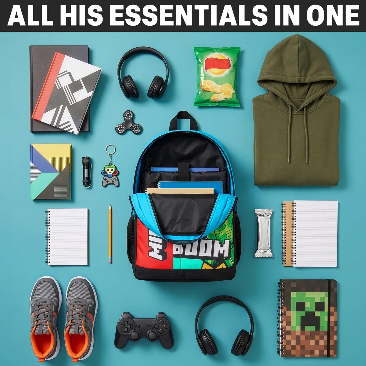 Get Trend Minecraft Sac a Dos Enfant Garcon, Bandoulière Réglable et Fermeture Eclair Cartable, École ou Sport, Cadeau Garcon (Multi Minecraft)