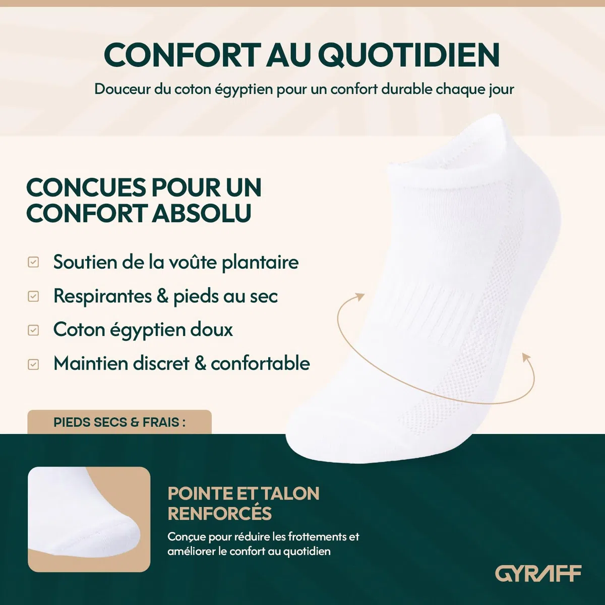 Socquettes de luxe en coton égyptien, Lot de 6, Marque française, Chaussettes Basses antidérapantes, Anti transpiration, renforcées, douces, fines, Homme Femme, Blanches Noires, 35-38, 39-42, 43-46