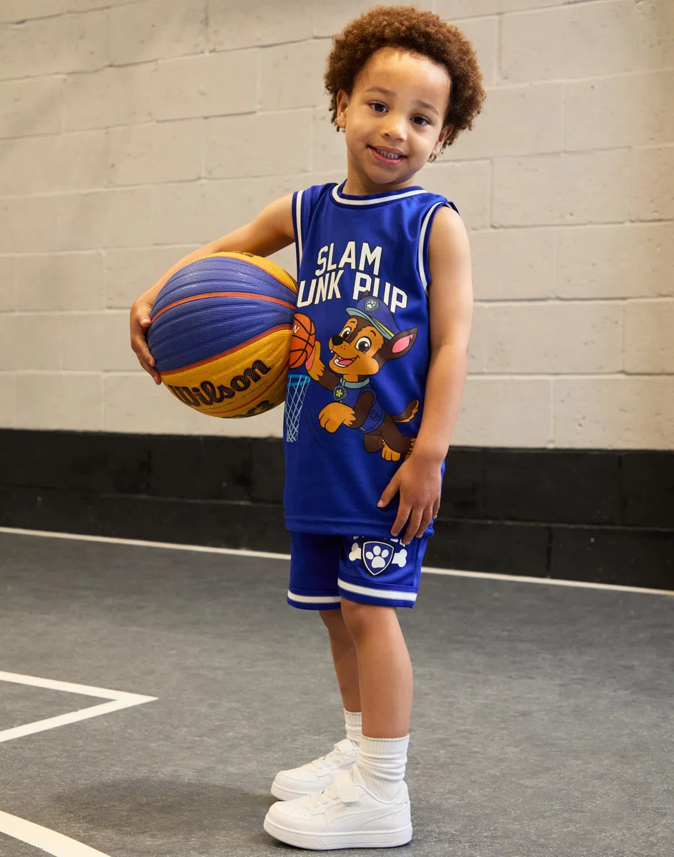 Paw Patrol Garçons Basket-ball Jersey et Shorts Ensembles | Tenue de sport deux pièces Slam Dunk Pup pour enfants | Ensemble assorti pour enfants