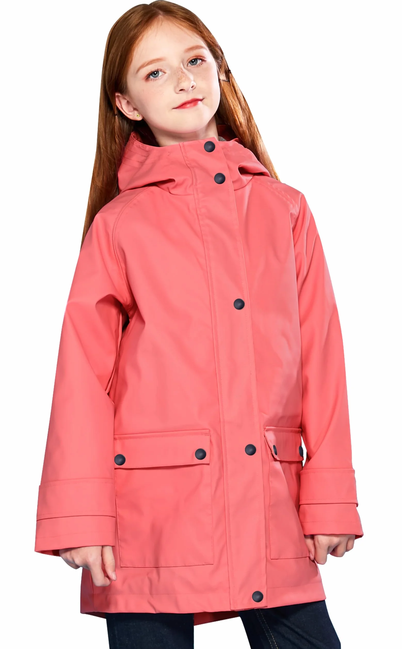 SOLOCOTE Veste de pluie pour enfants avec capuche imperméable et coupe-vent sac à dos en caoutchouc doublé pour filles et garçons