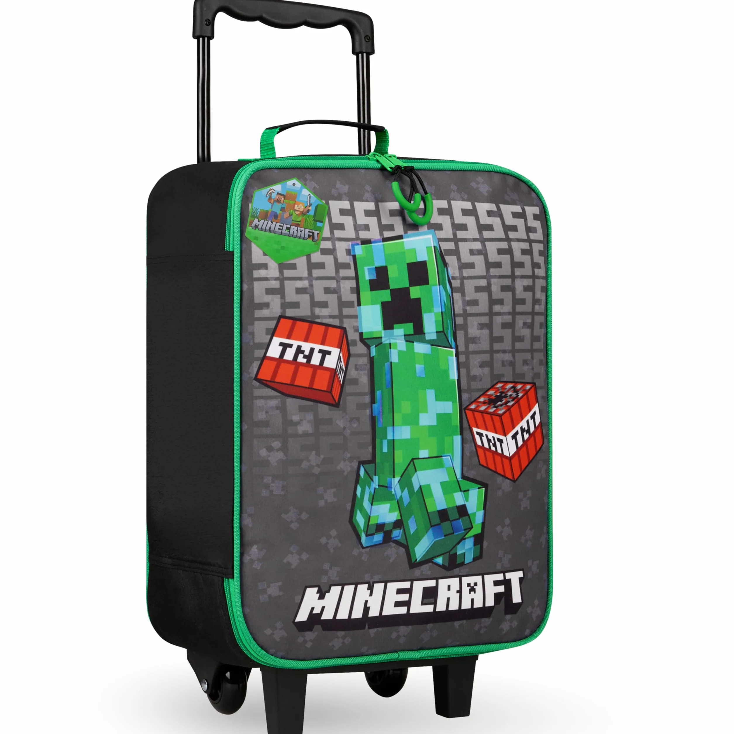 Minecraft Valise Enfant Garcon Sac Trolley Creeper Valise Pliable avec Roulette Bagages Enfant pour Voyage Vacances École, 40x30x14cm, 15L (S, L46cm x W30cm - 17L, Noir)