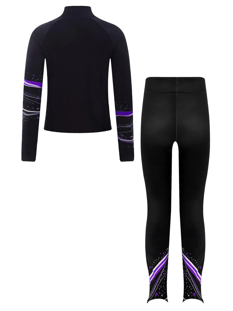 Choomomo 2PCS Enfant Fille Tenue de Patinage Artistique Ensembles Haut Veste et Pantalon Collant Legging Justaucorps Gymnastique Tenue Patinage sur Glace 5-16 Ans
