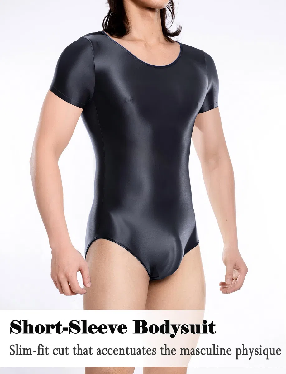 FEOYA Hommes Brillant Combinaison Wetlook Catsuit Manches Courtes Sexy Body