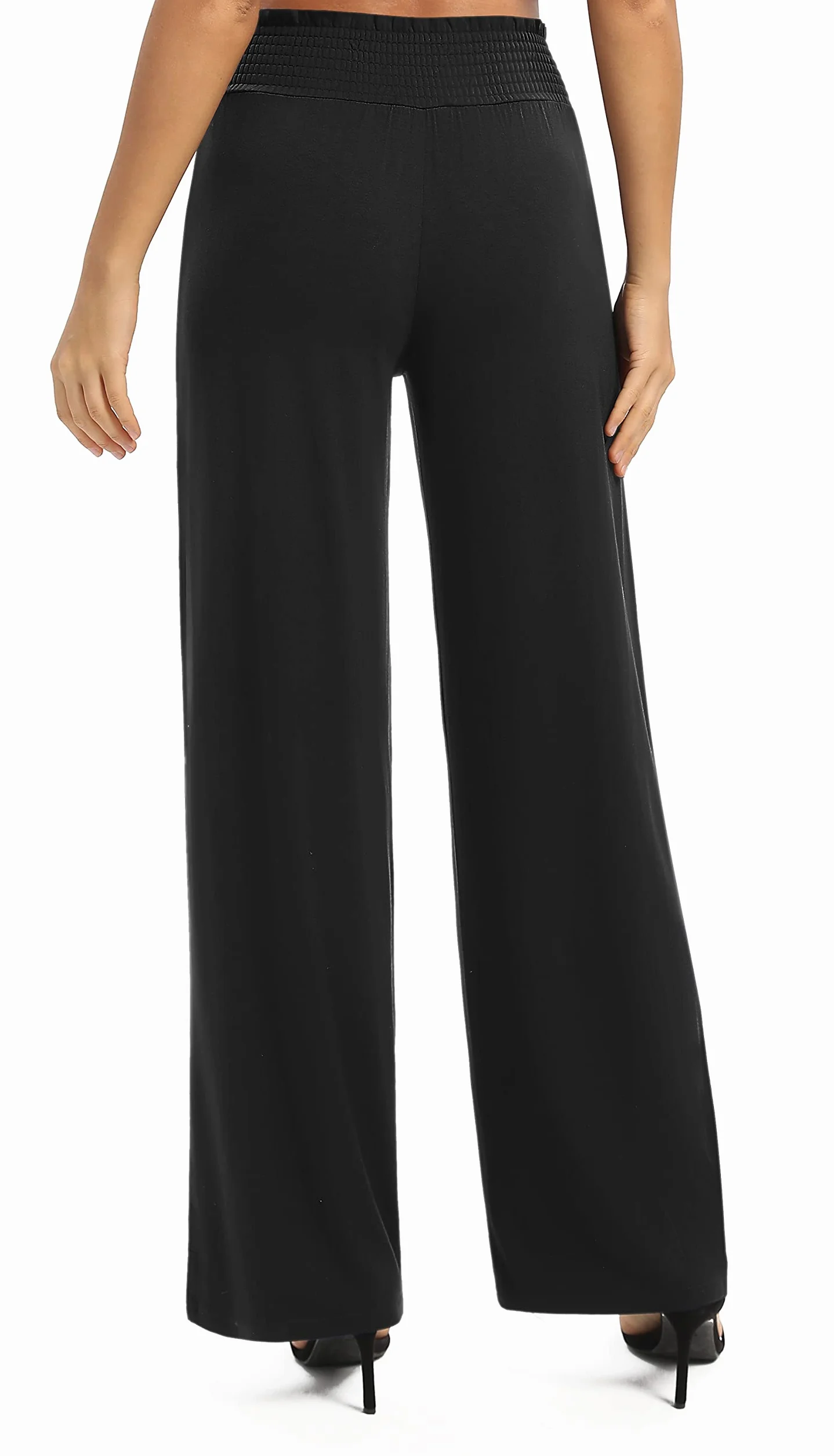 EXCHIC Femmes Solide Ample Jambe Droite Palazzo Pantalon Taille Haute Extensible Décontractés Pantalon avec Poches